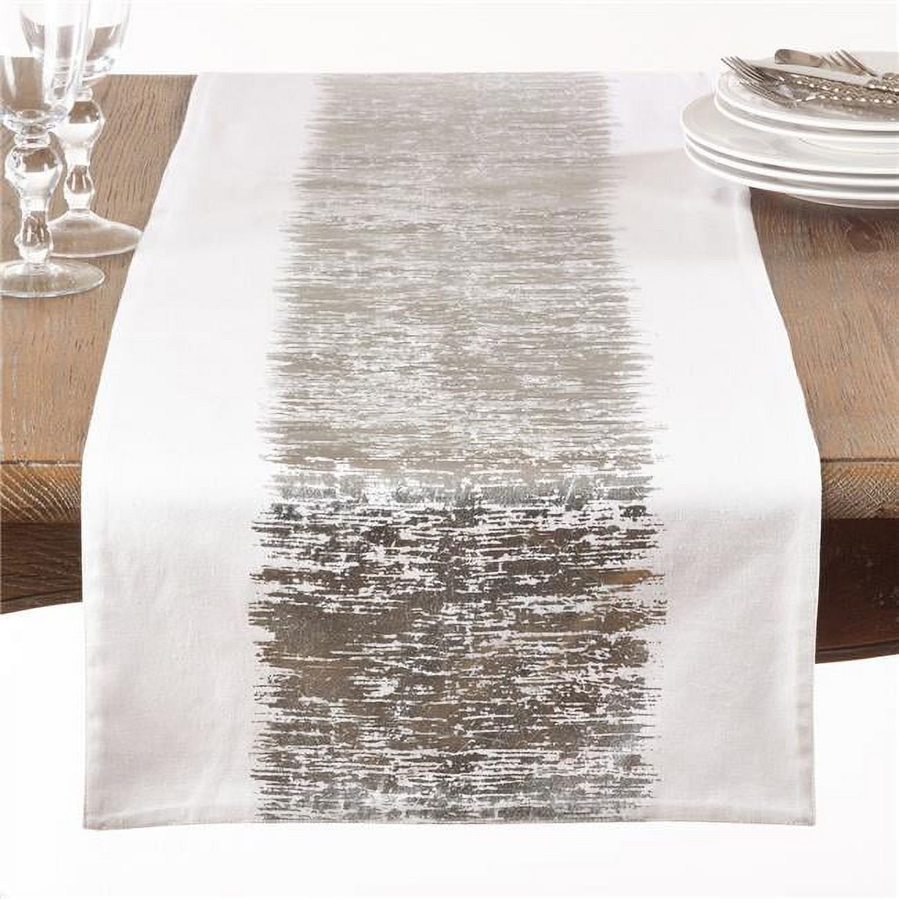 Silver Metallic Banded Cotton Table Runner, 16" x 108"