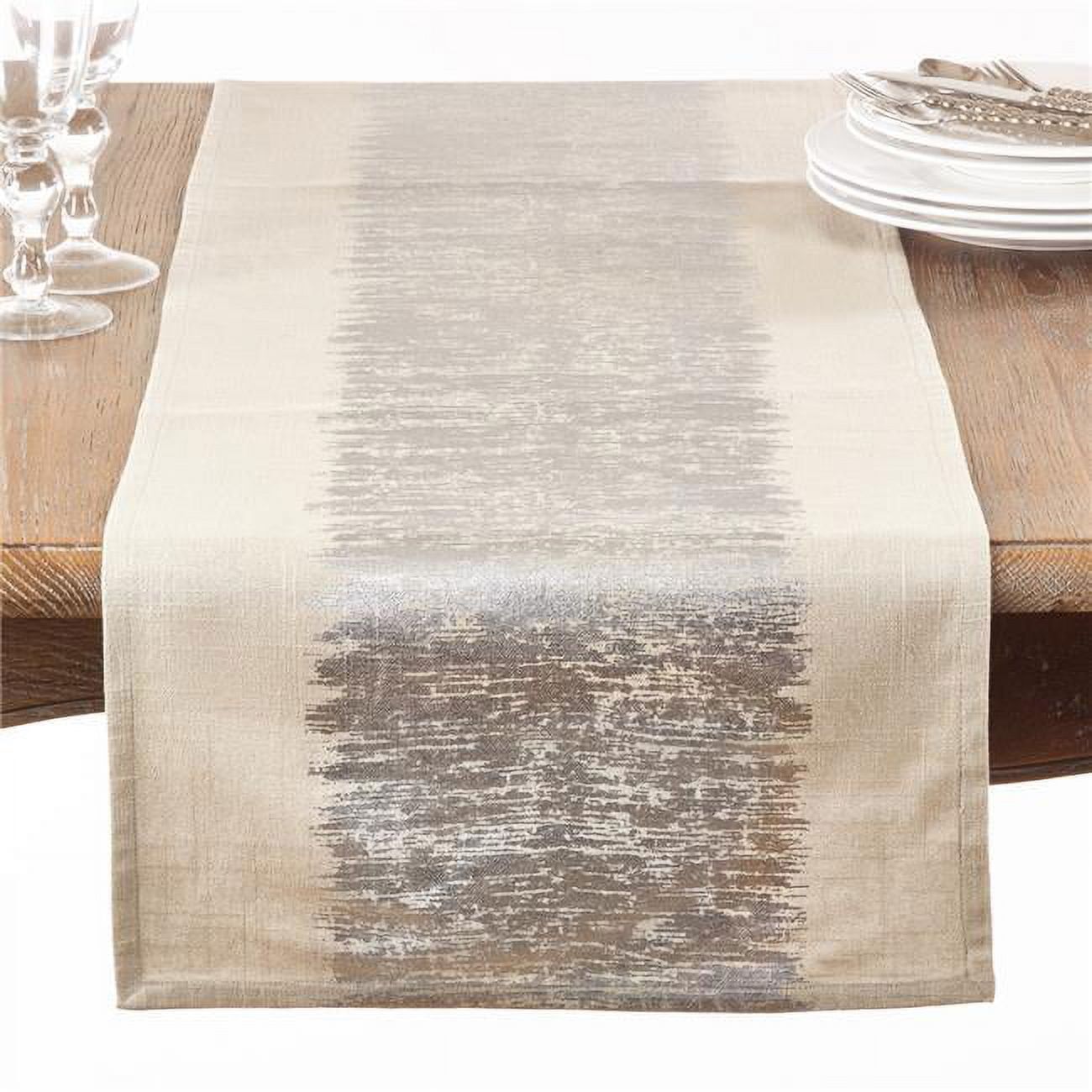 Metallic Banded Beige and Silver Cotton Table Runner