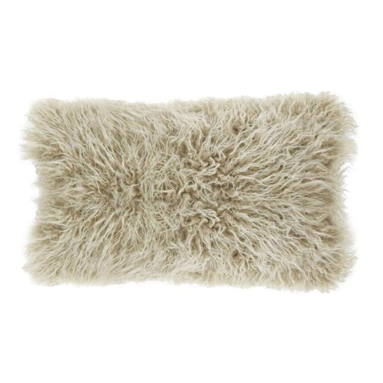 Oatmeal Rectangular Mongolian Faux Fur Throw Pillow