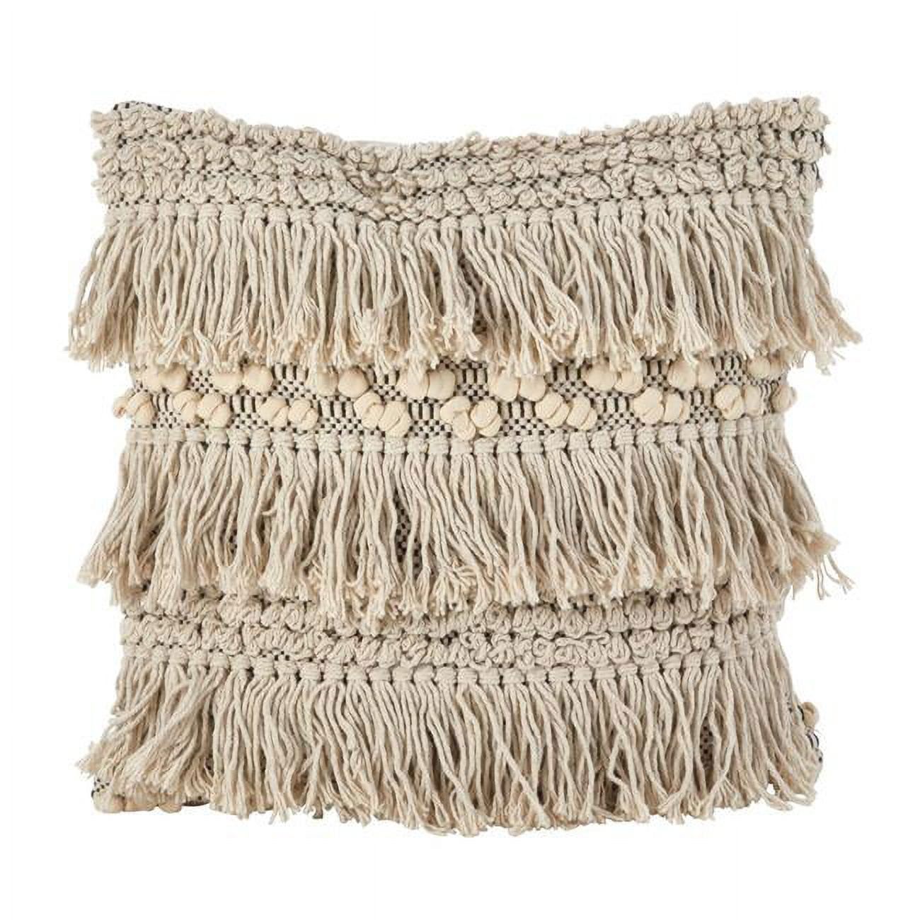 Ivory Cotton Fringe Moroccan Wedding Blanket Throw Pillow