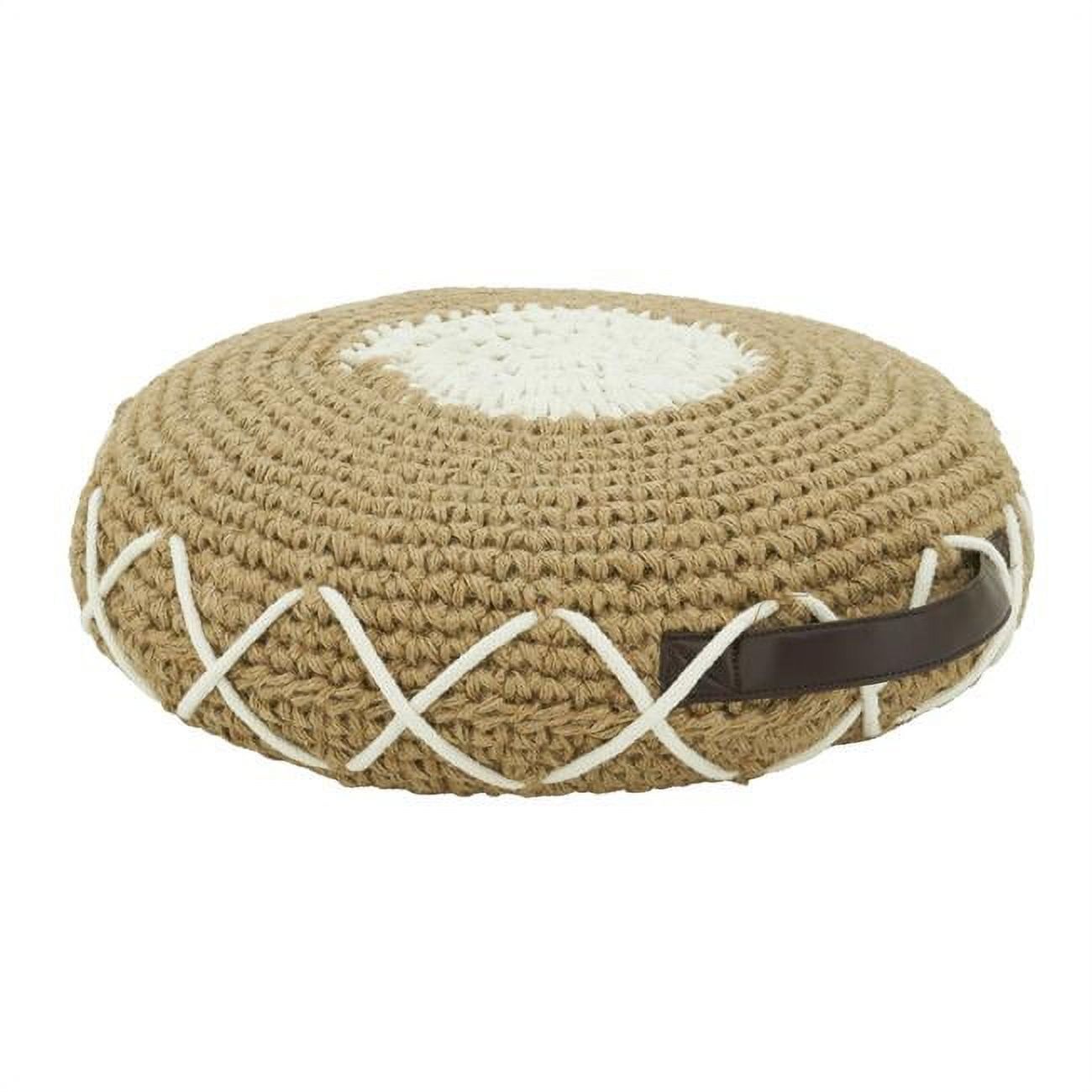 Natural Woven Cotton and Jute Oblong Pouf with Handle