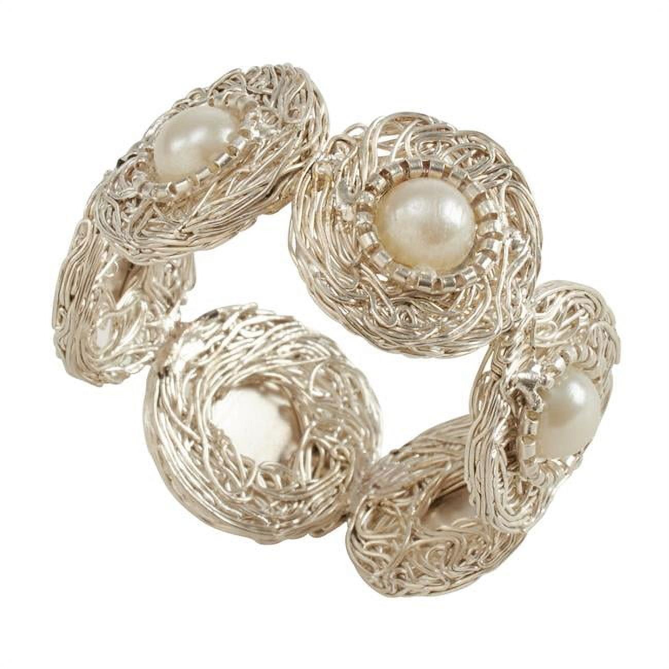 Silver Pearl Bead Vintage Napkin Rings Set of 4