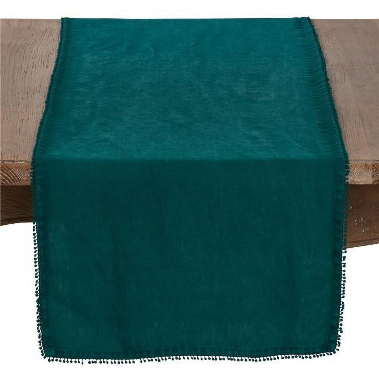 Jasper Green Linen Placemats with Pom Pom Design, Set of 4