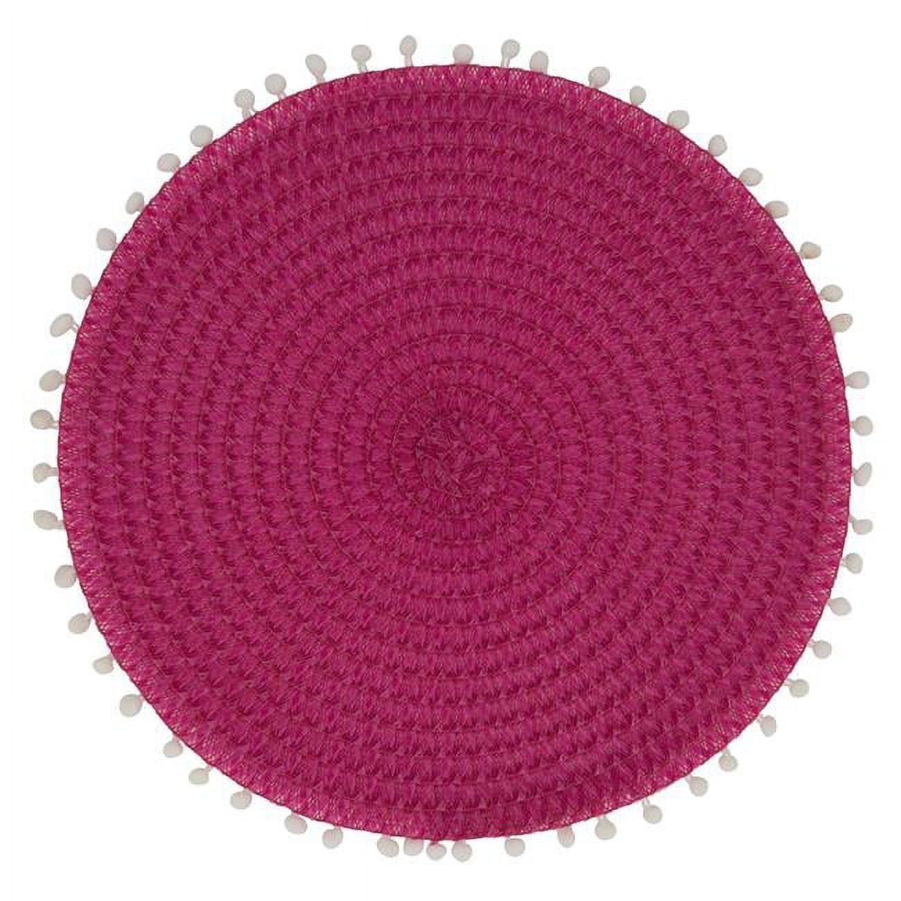 Fuchsia Round Pom Pom Edge Placemats, Set of 4