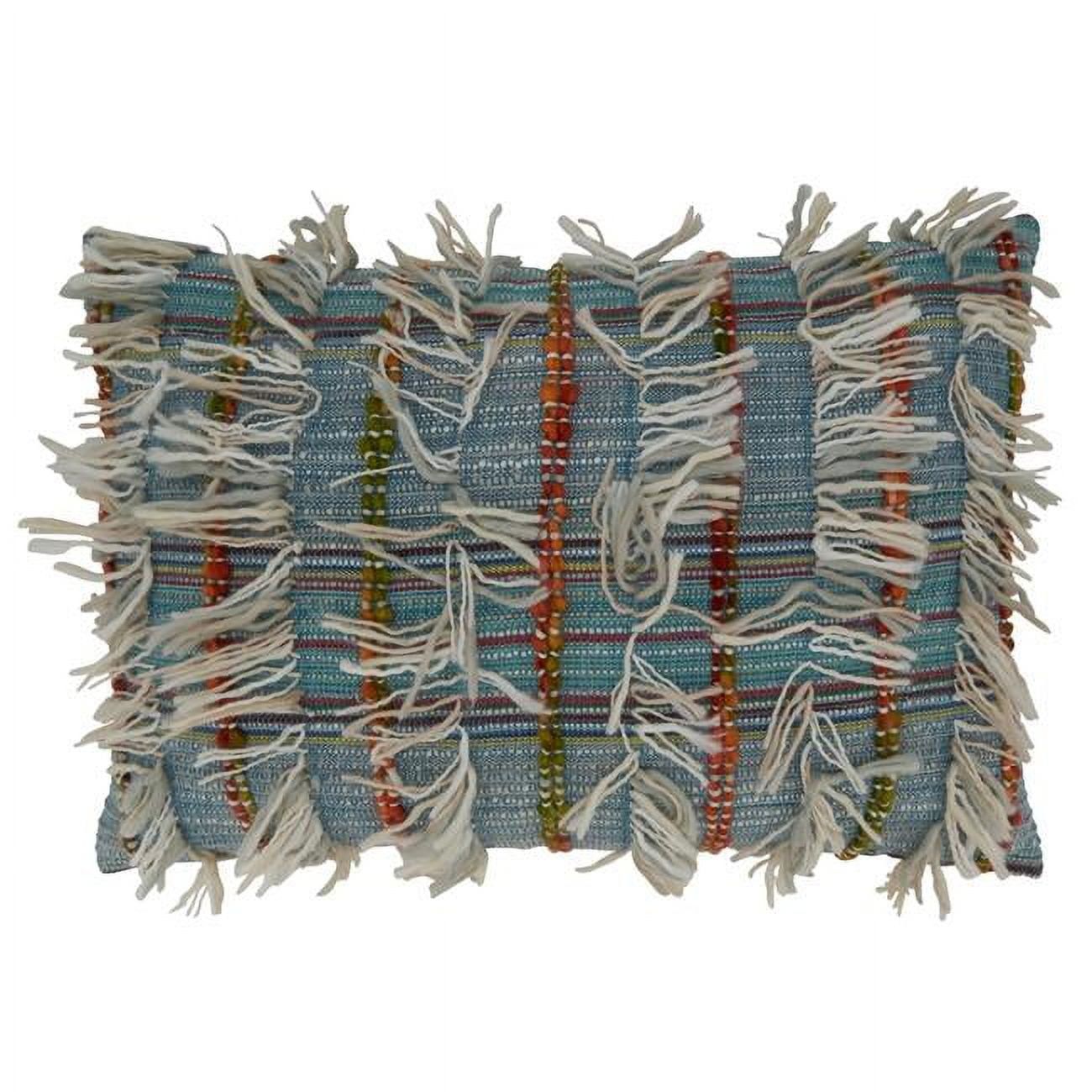 Multicolor Shaggy Striped Down Filled Rectangular Throw Pillow