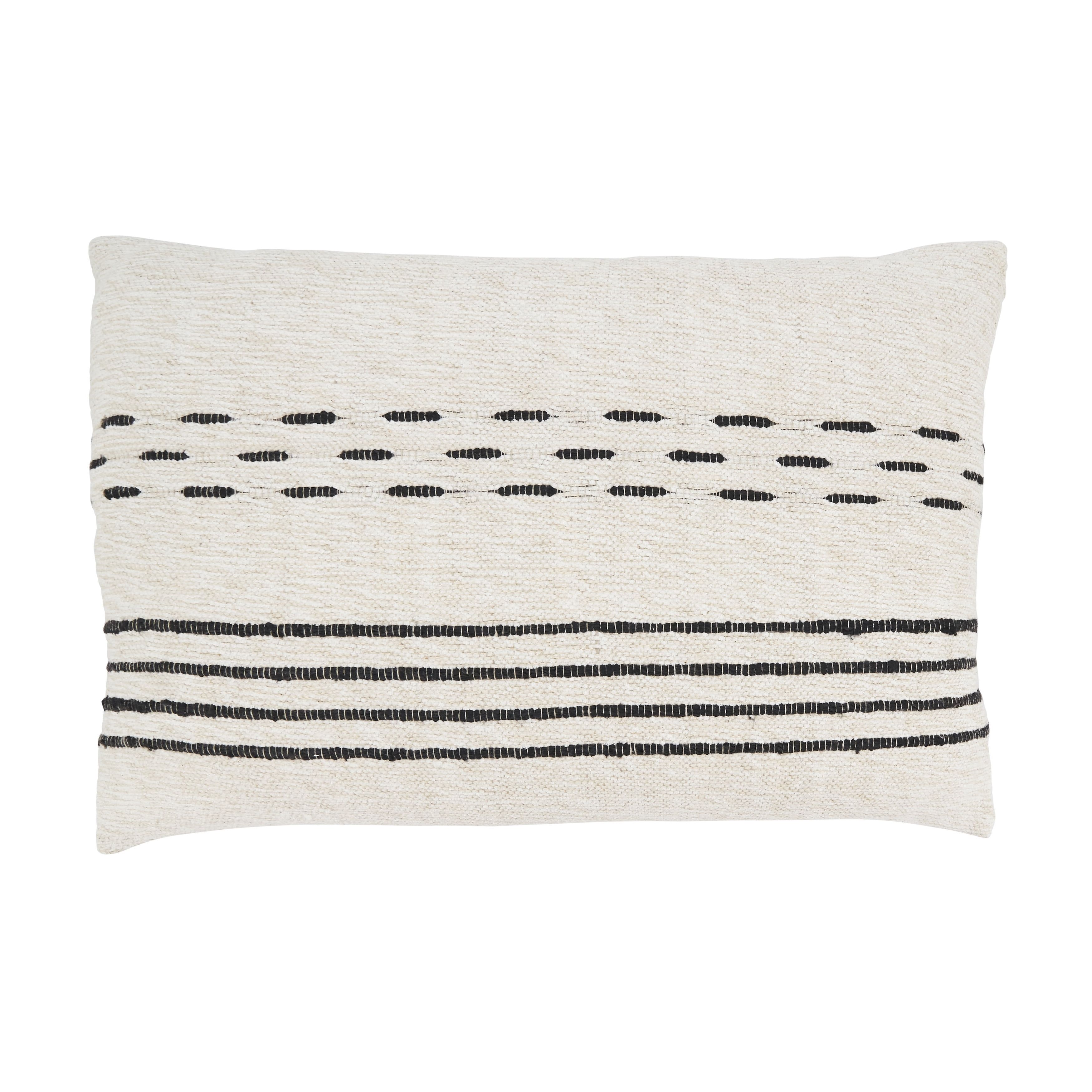 Rectangular Black and White Cotton Down Throw Pillow