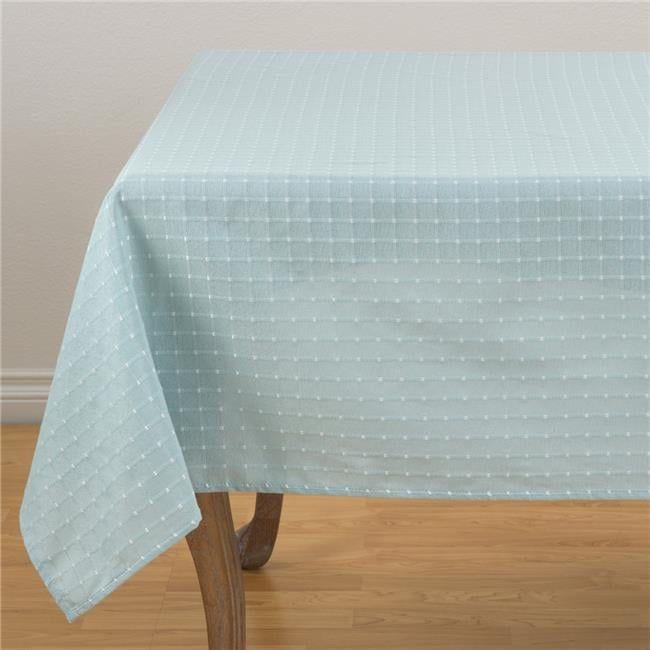 Aqua Square Stitched Cotton-Polyester Tablecloth, 70"