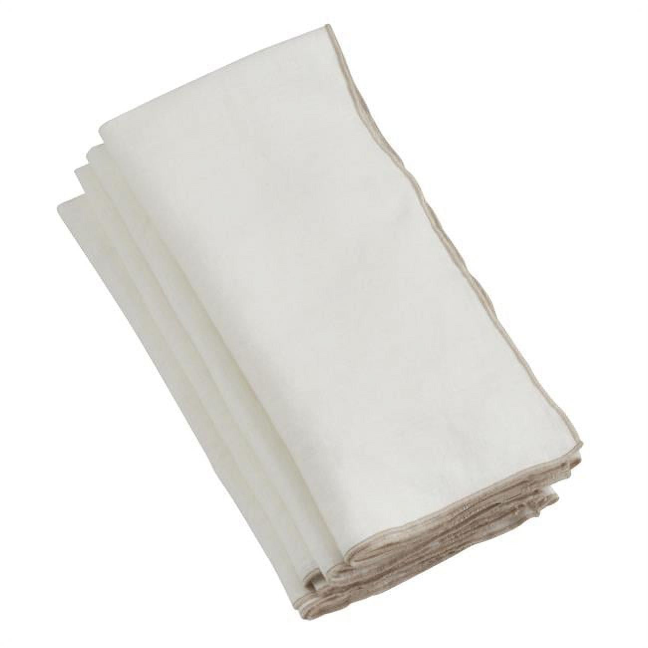 Ivory Stonewashed Linen Napkins with Stitched Border, Set of 4