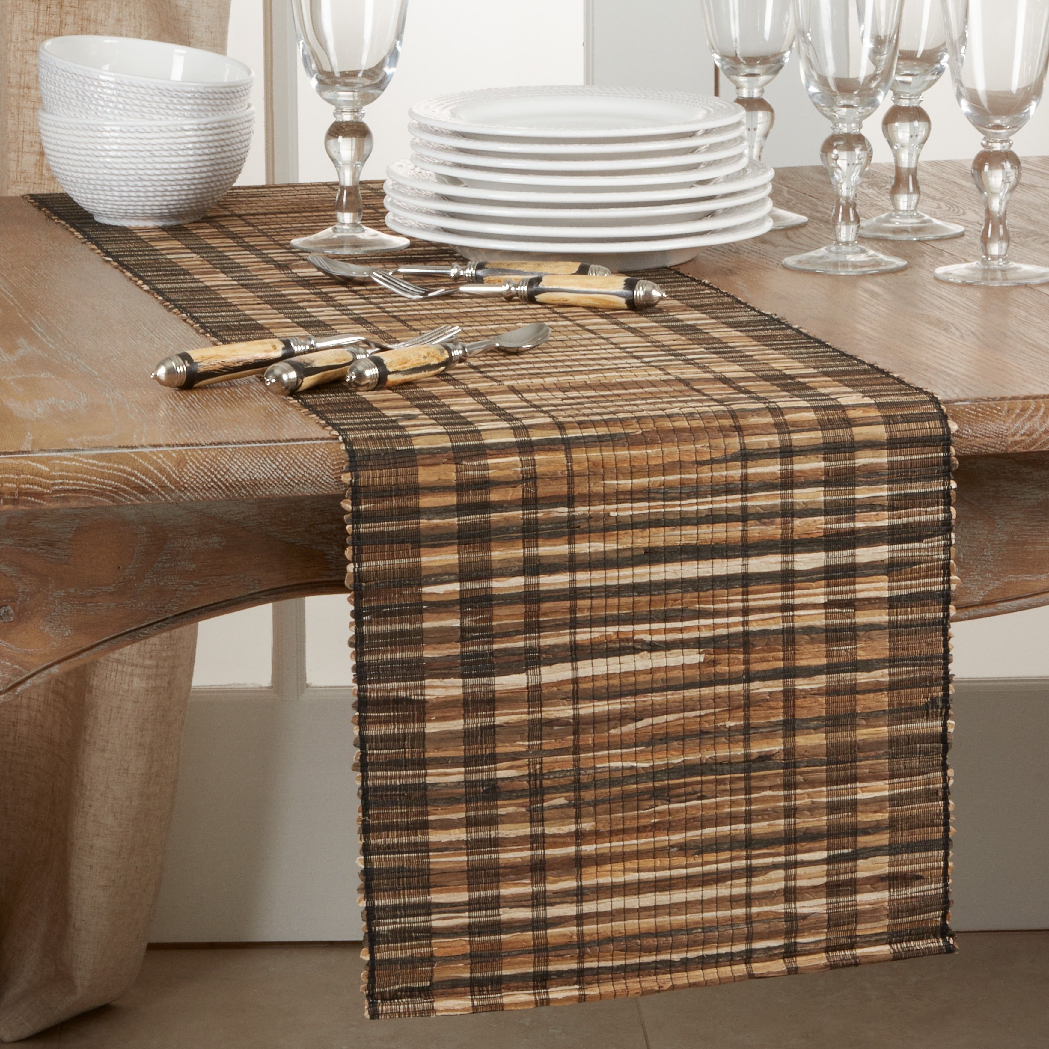 Rustic Striped Water Hyacinth Table Runner 14"x72"