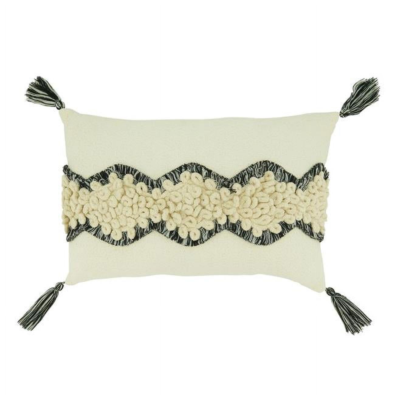 Cotton Yarn & Lace Applique Pillow Cover with Tassels