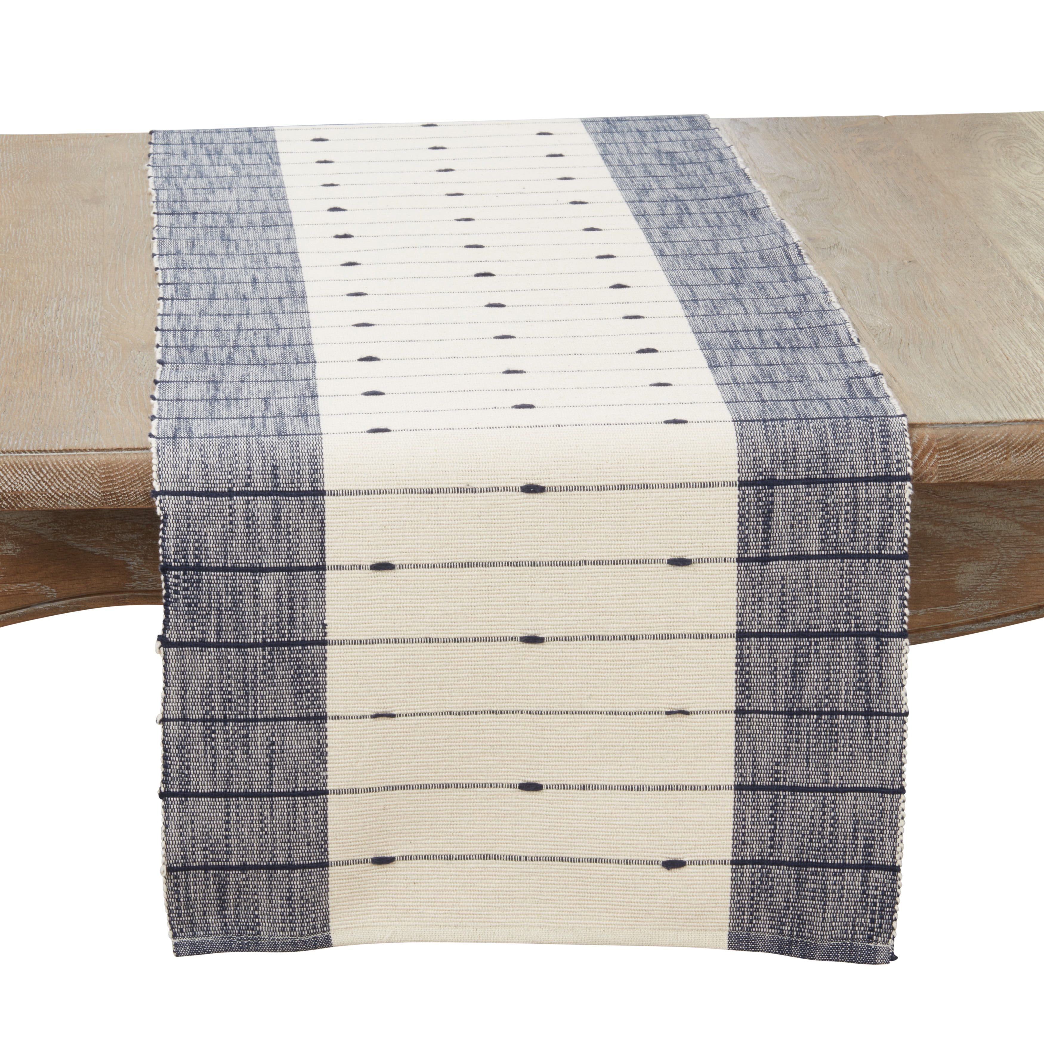 Cream and Navy Cotton Color Block Table Runner