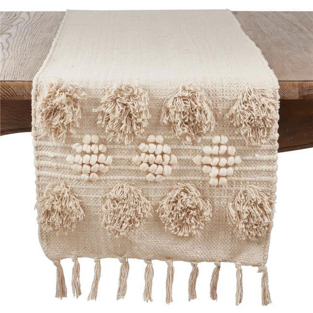 Ivory Tufted Cotton Table Runner with Tassels