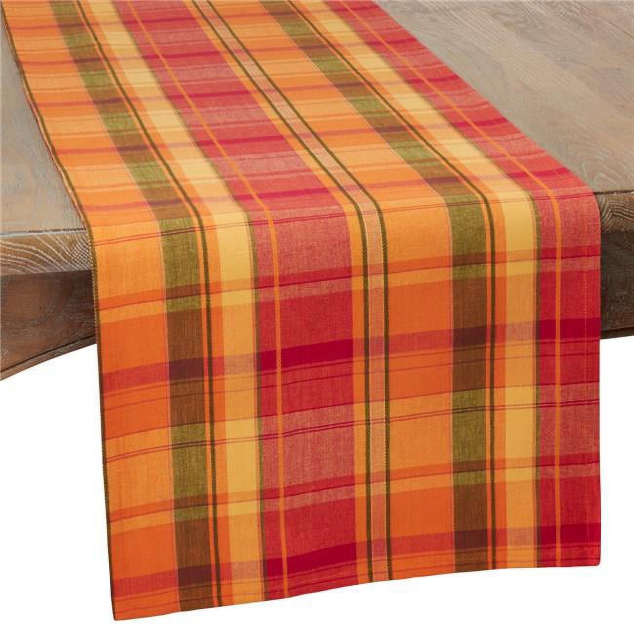 Terracotta Plaid Cotton Fall Table Runner, 16" x 90"