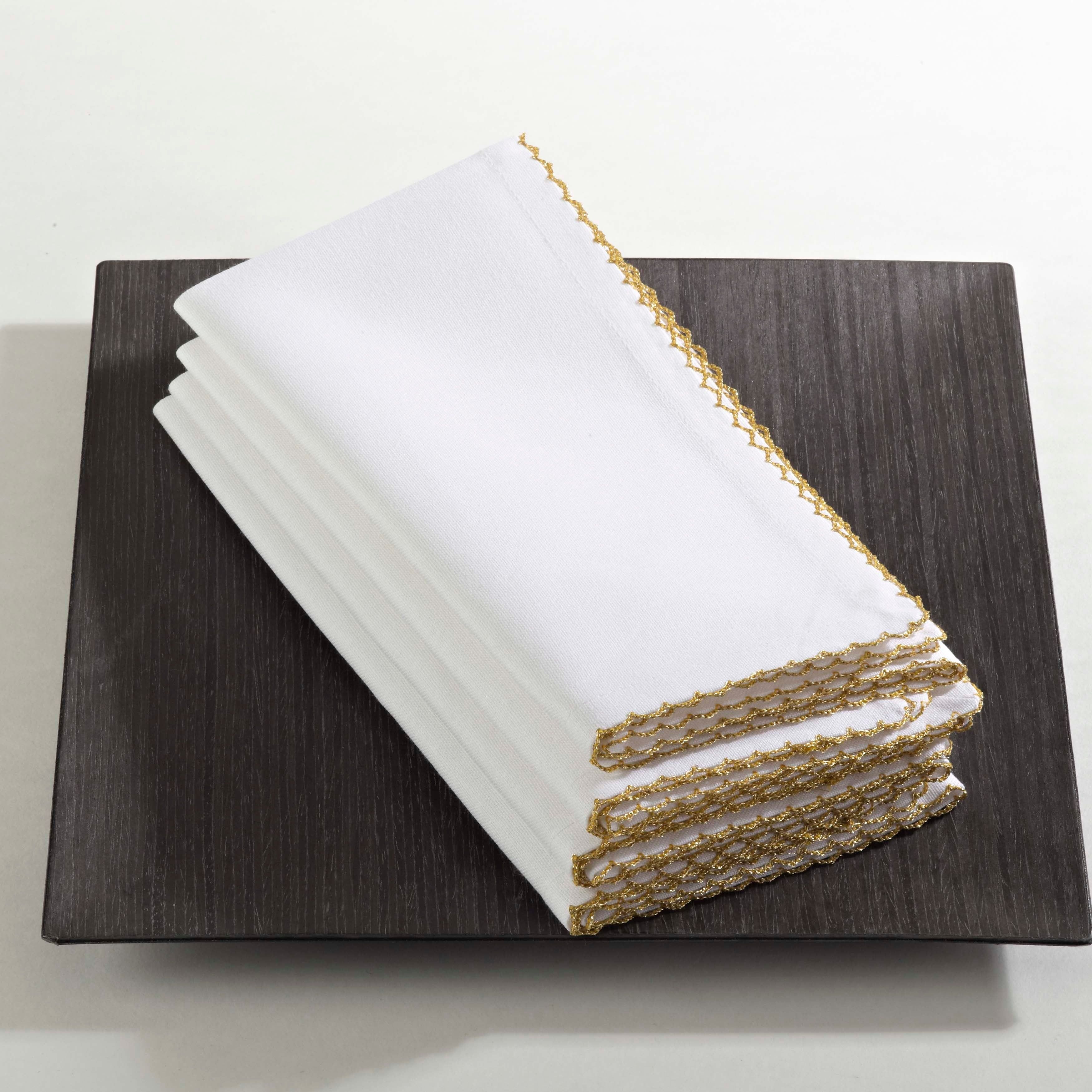 Set of 4 Gold Whip Stitched Cotton Napkins, 20 in