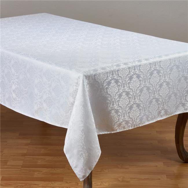 White Rectangular Damask Polyester Tablecloth, 70" x 180"