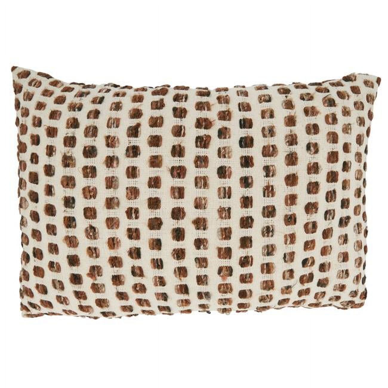 Brown and Beige Rectangular Woven Cotton Throw Pillow