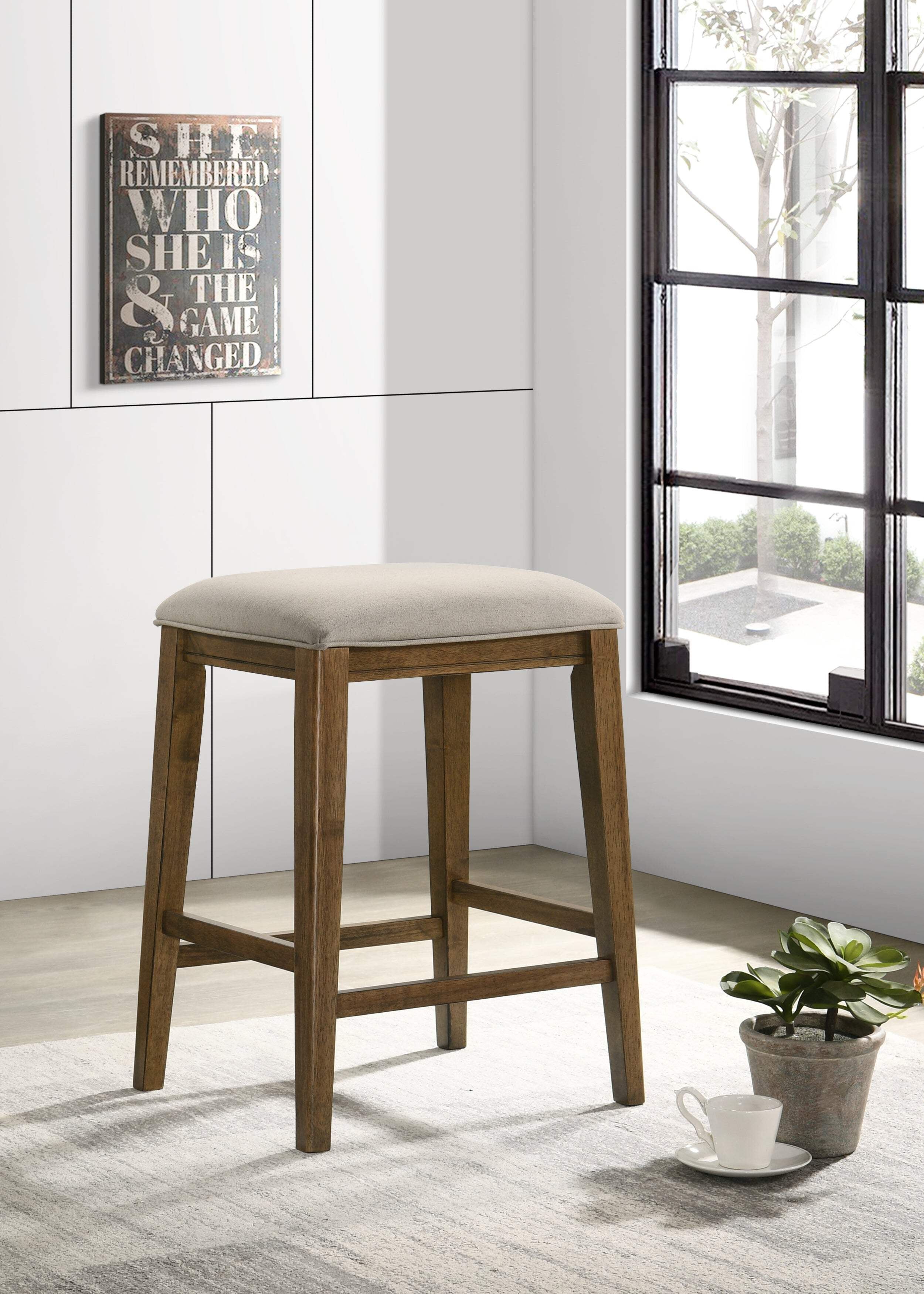 Sasha 17" Walnut Backless Counter Height Stool with Upholstered Seat