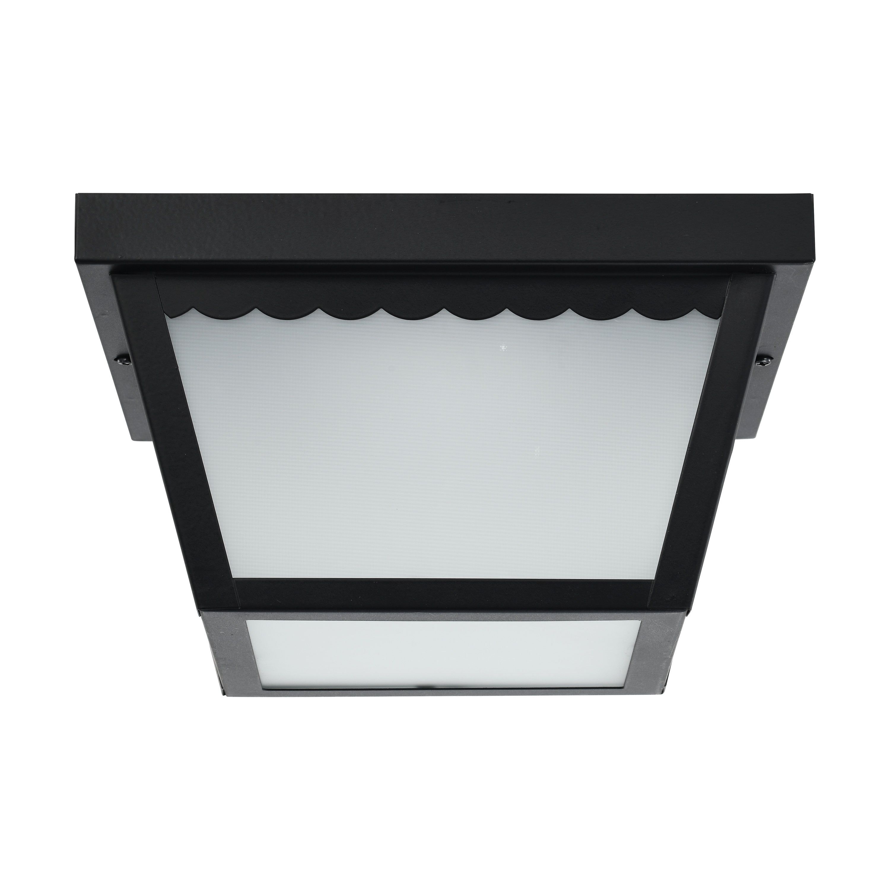 Transitional 9" Black Steel LED Carport Flush Mount with Frosted Glass