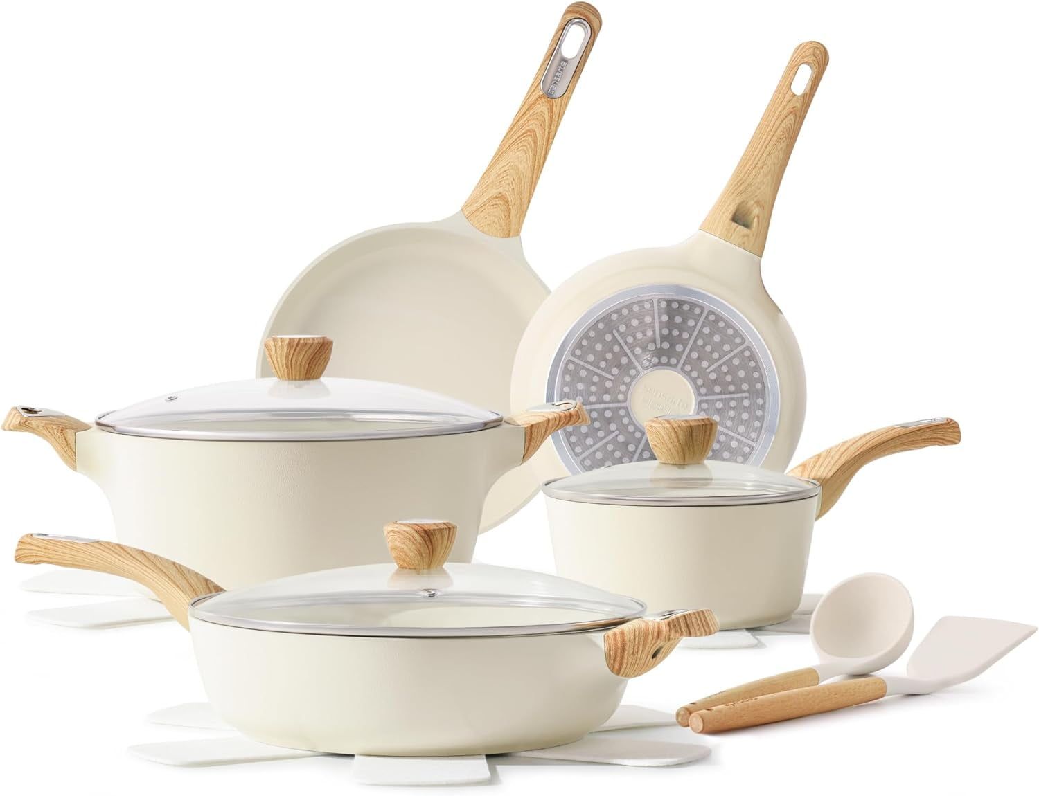 14-Piece Ceramic White Nonstick Induction Cookware Set