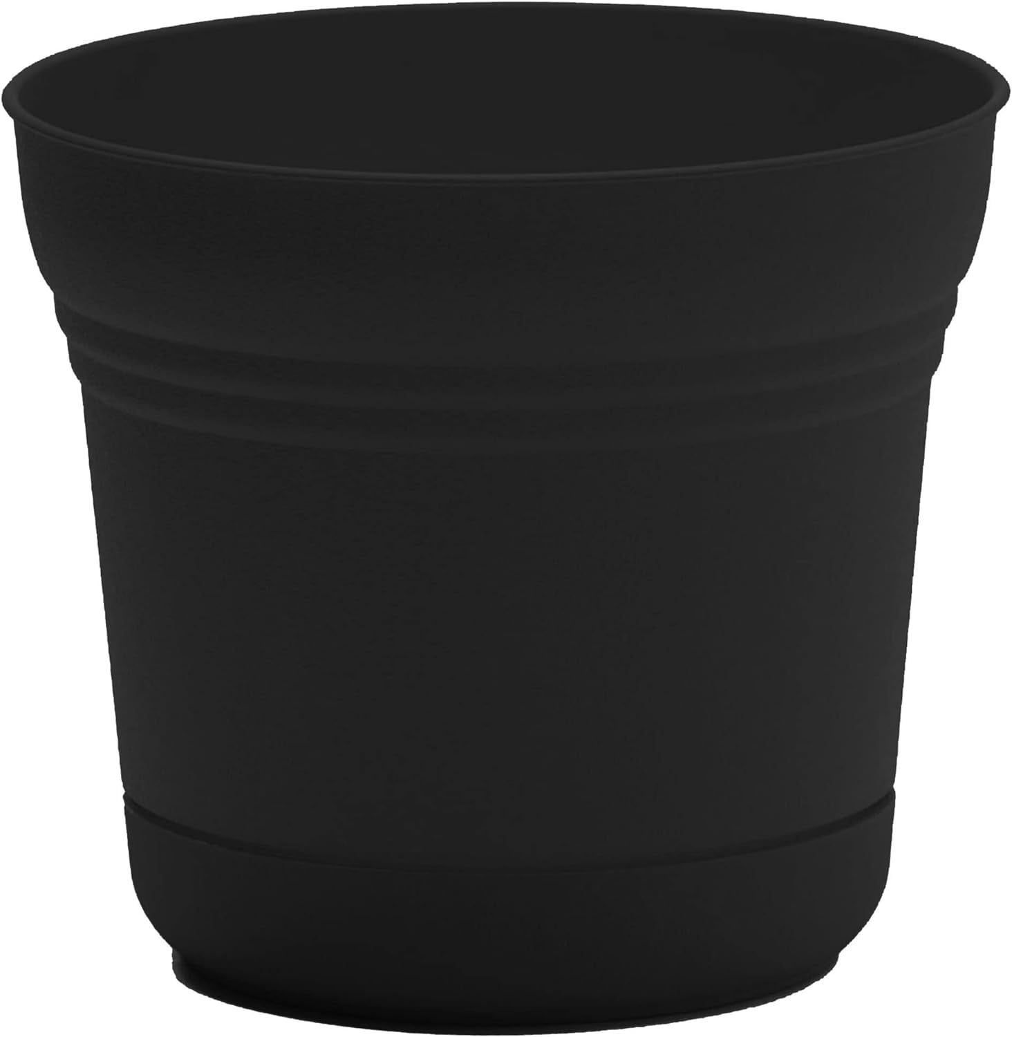 Saturn 14" Black Matte Durable Plastic Round Planter with Saucer Tray