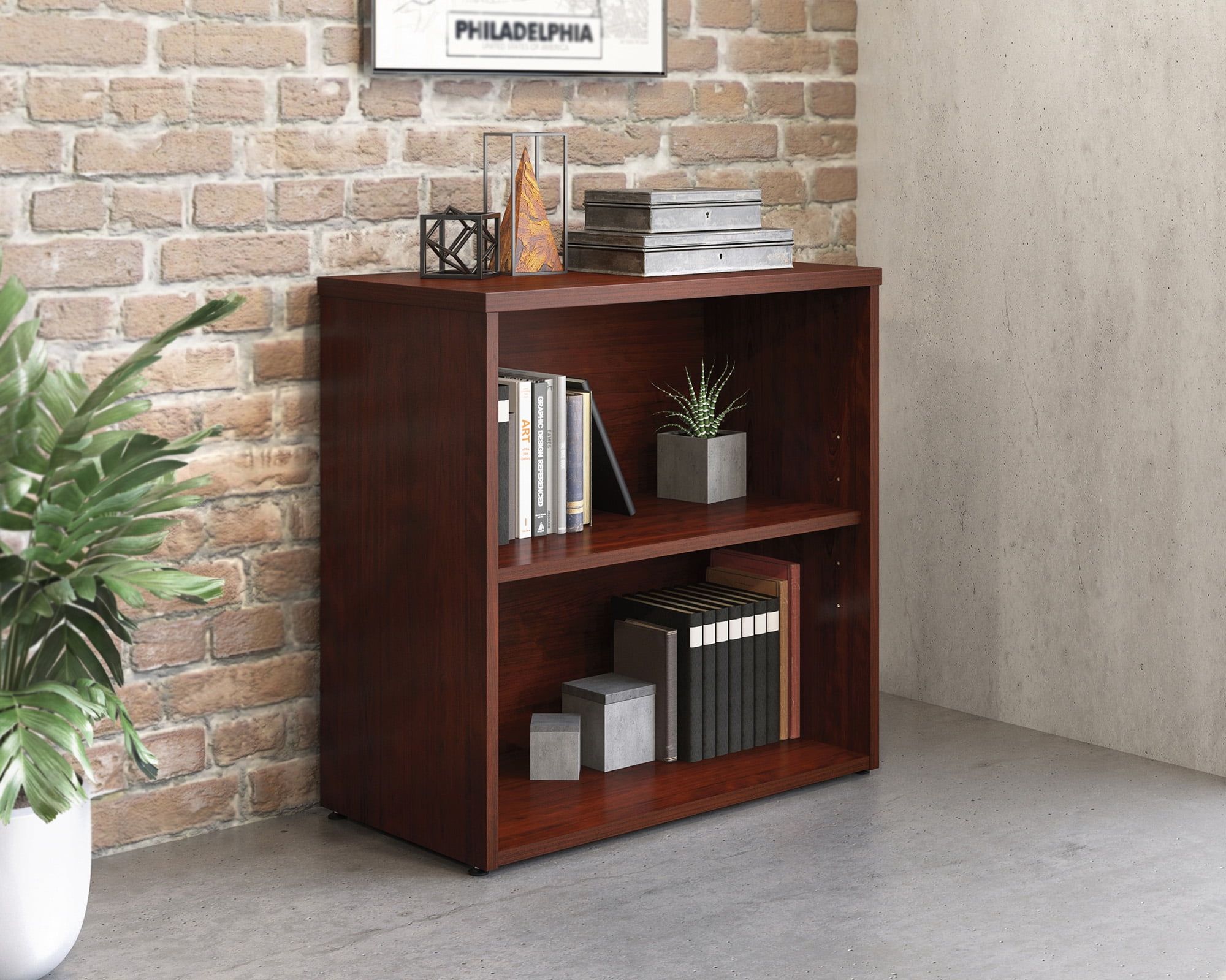 Classic Cherry Adjustable 2-Shelf Engineered Wood Bookcase