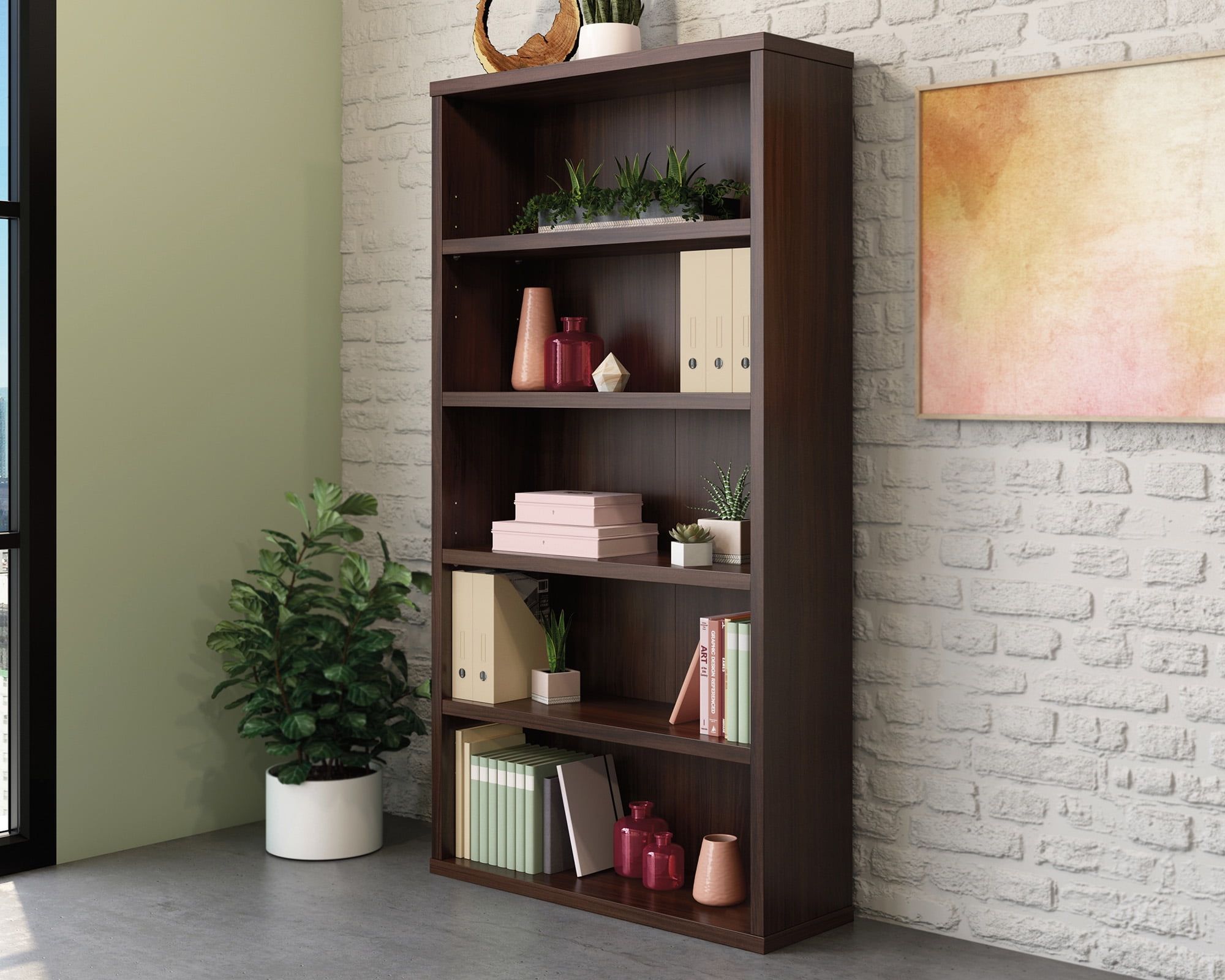 Noble Elm Adjustable 5-Shelf Bookcase