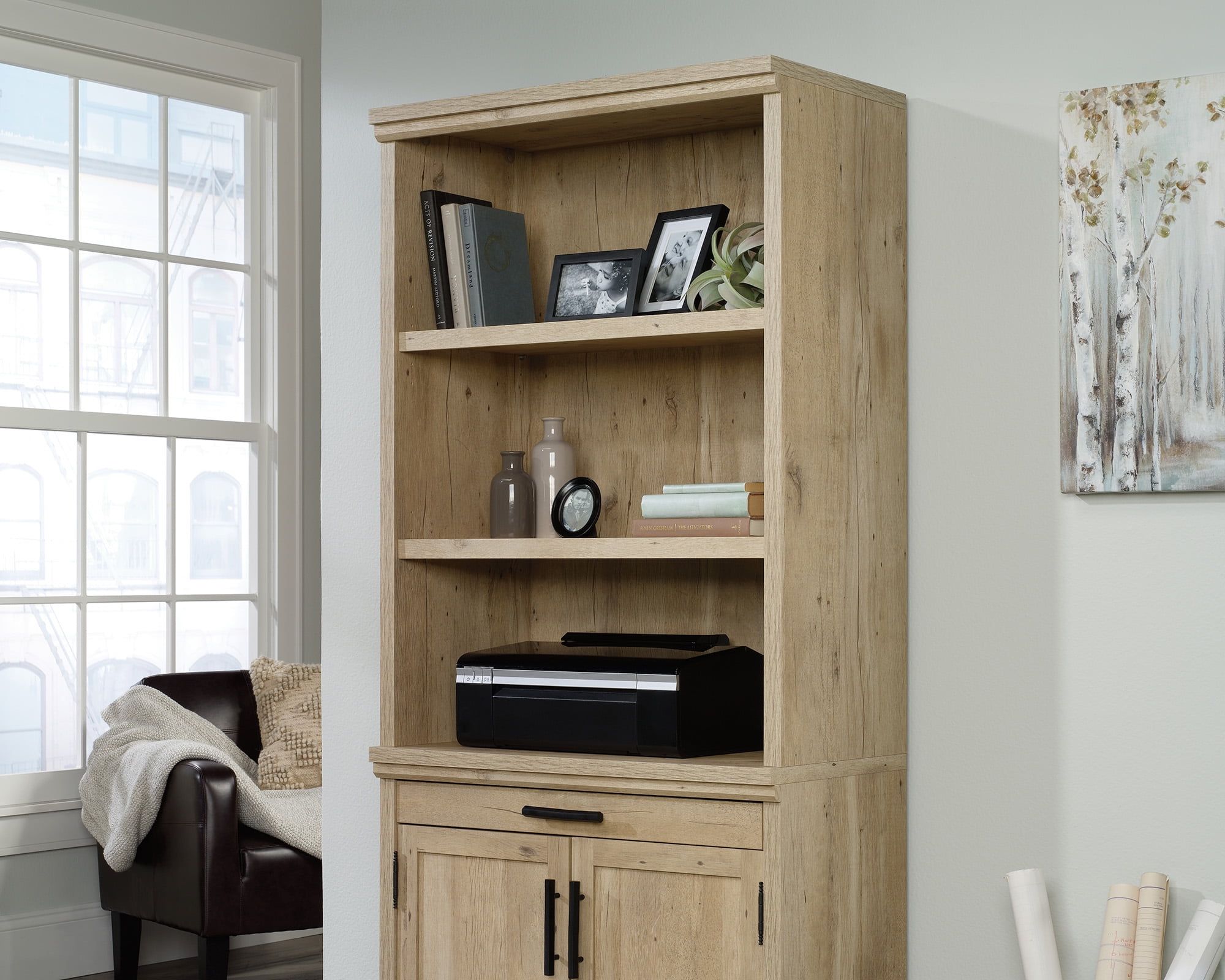 Prime Oak Adjustable 2-Shelf Library Hutch with Doors