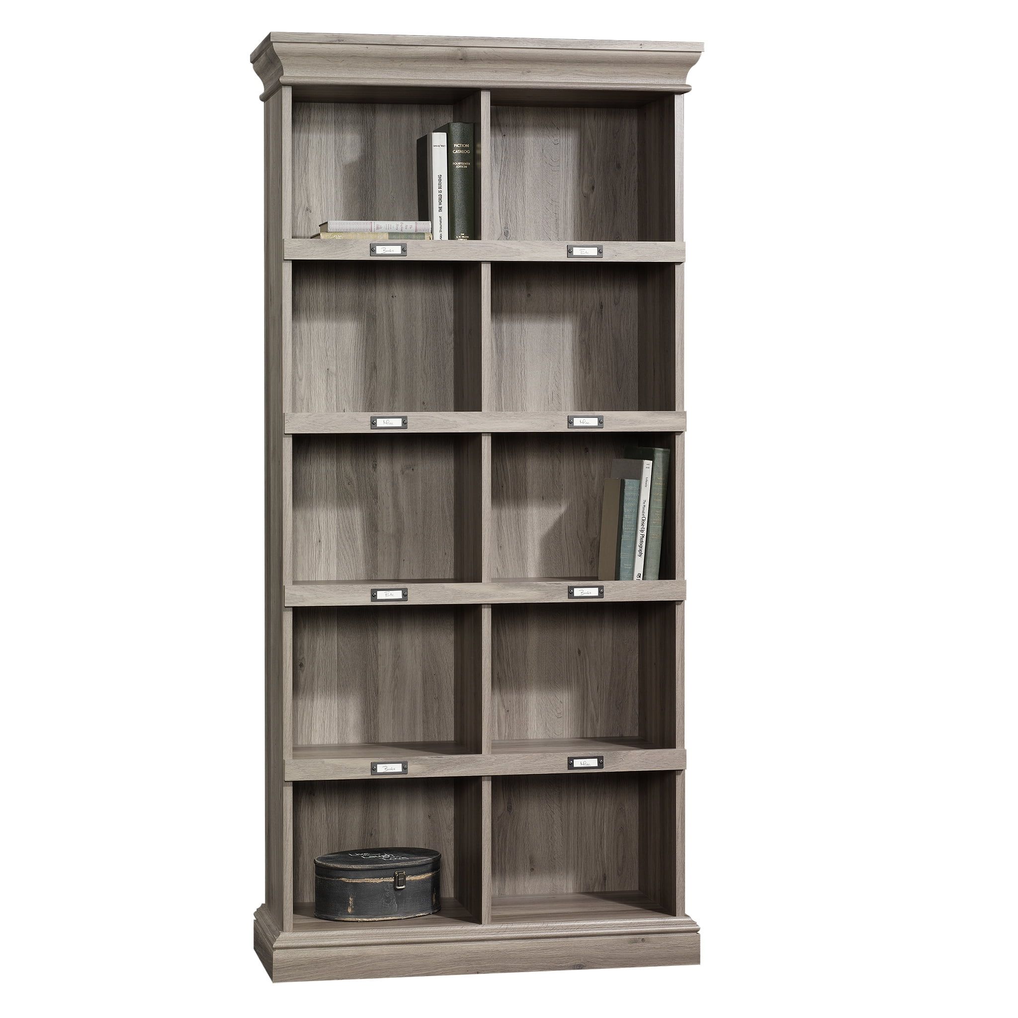 Barrister Lane Salt Oak Engineered Wood Tall Bookcase with 10 Cubbies