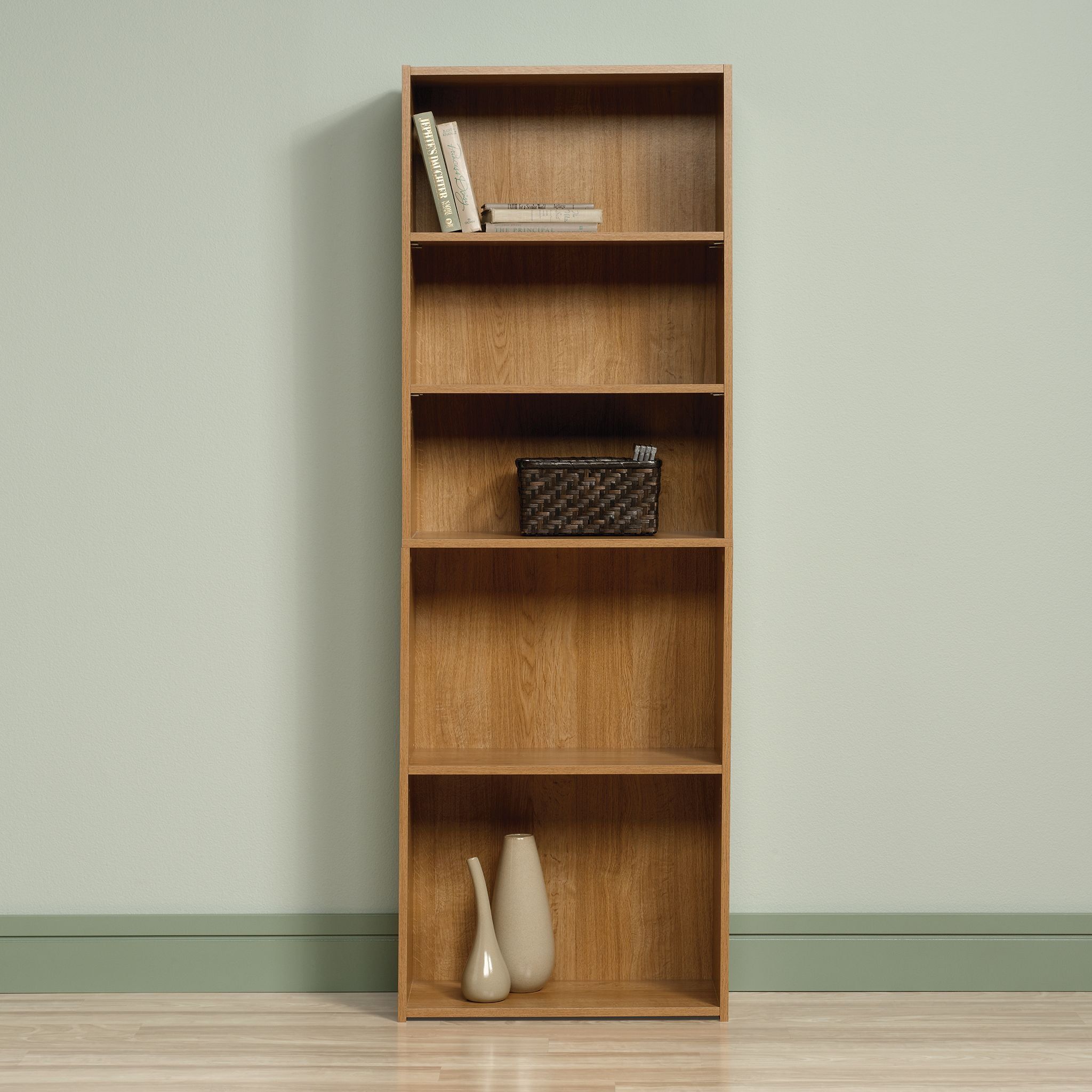 Highland Oak Adjustable 5-Shelf Wooden Bookcase