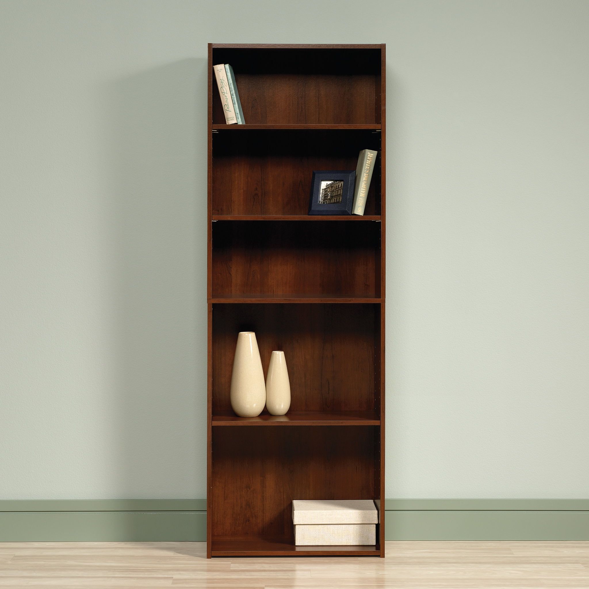 Brook Cherry Adjustable 5-Shelf Wooden Bookcase