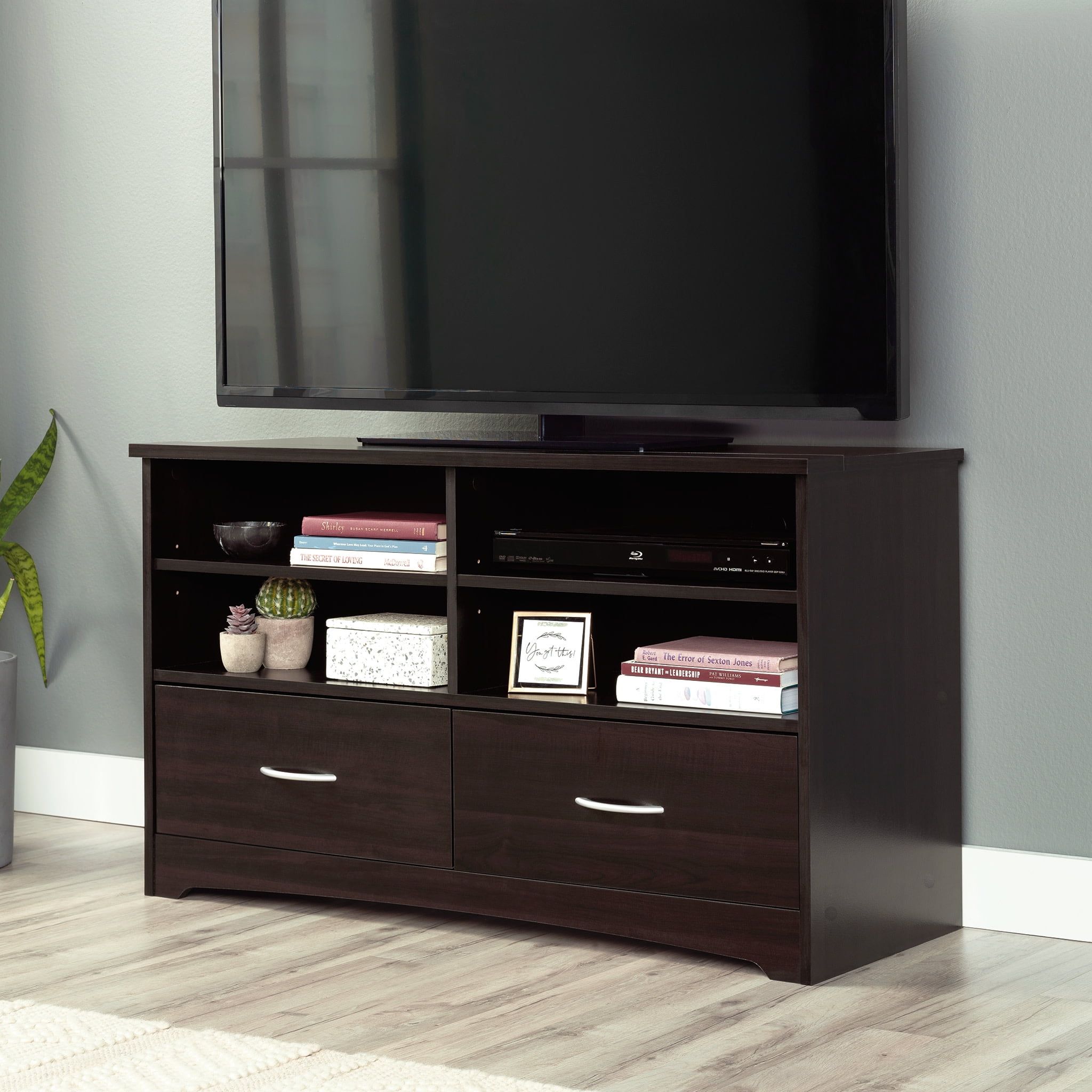 Cinnamon Cherry TV Stand with Drawers and Shelves, 41.625"