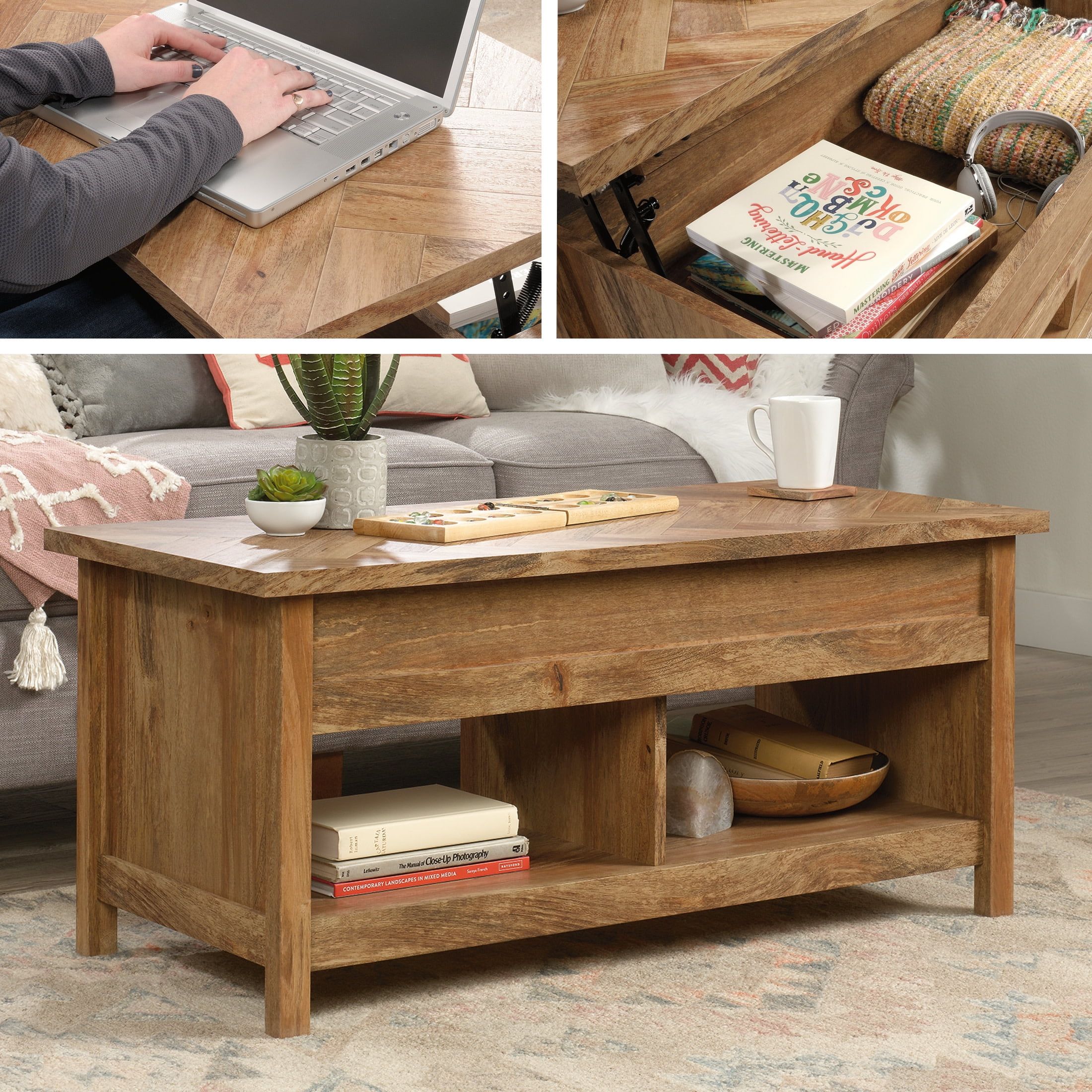Sindoori Mango Rectangular Lift-Top Wood Coffee Table with Storage