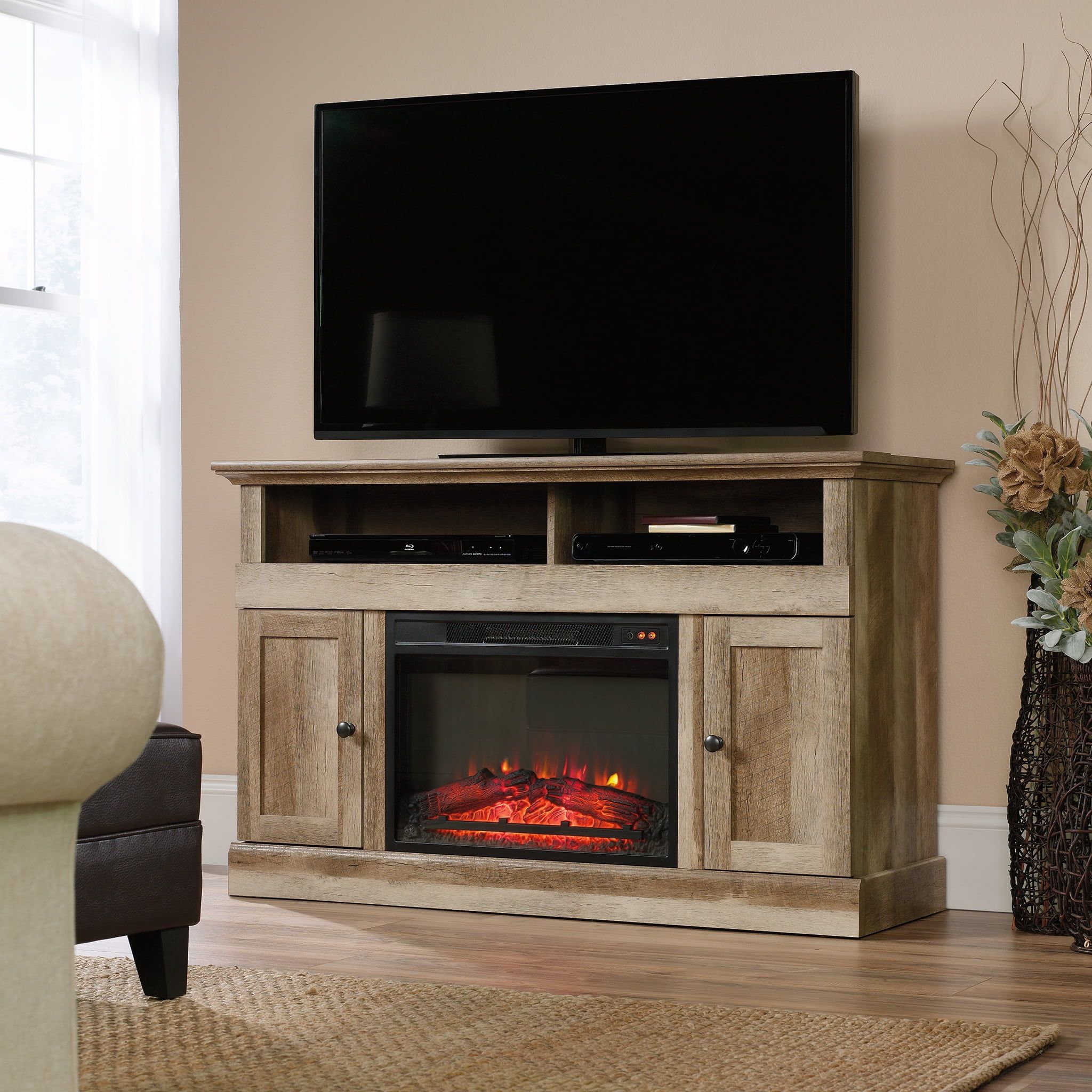 Brown Oak 51" Fireplace TV Stand with Cabinet