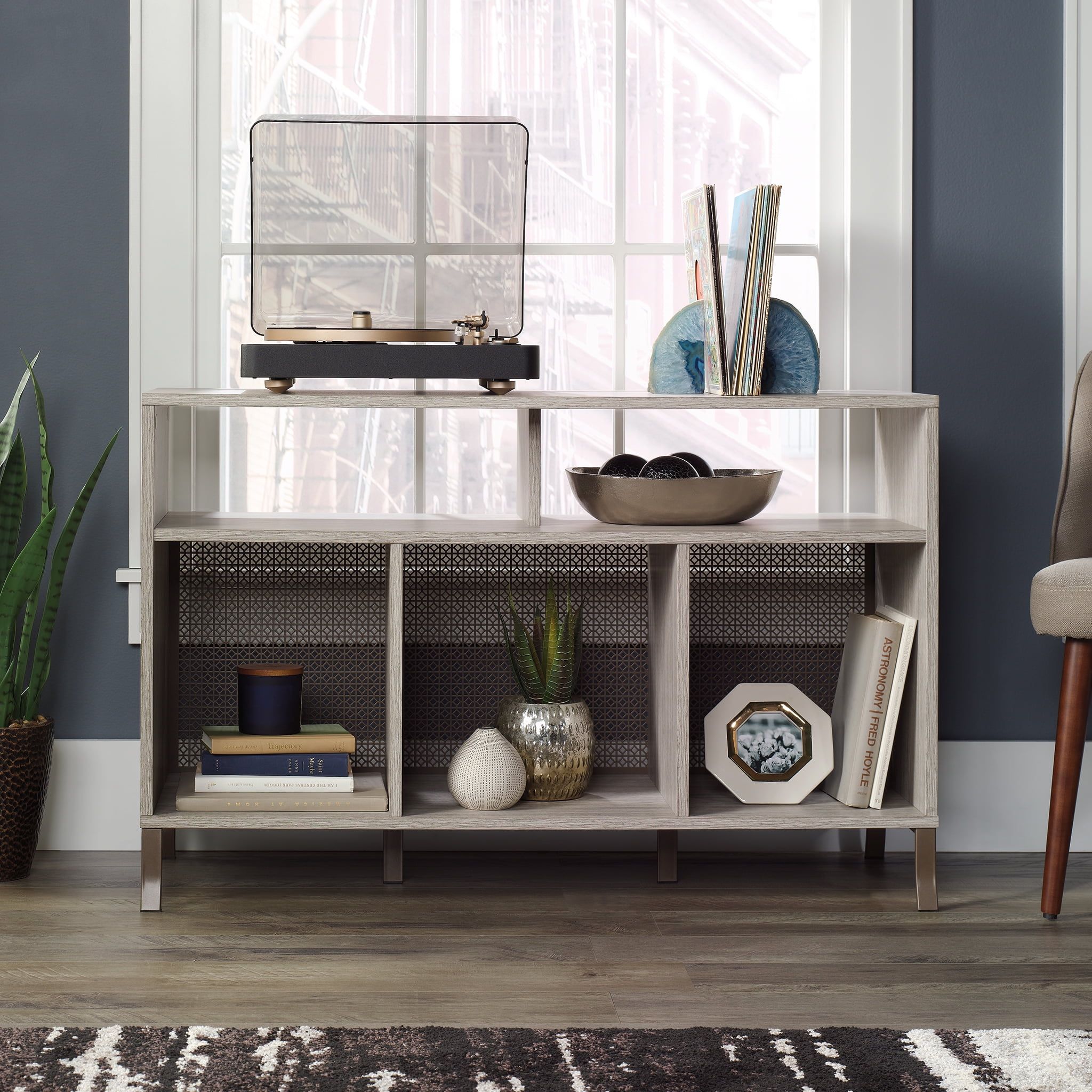 Champagne Oak 50" TV Stand with Metal Accents