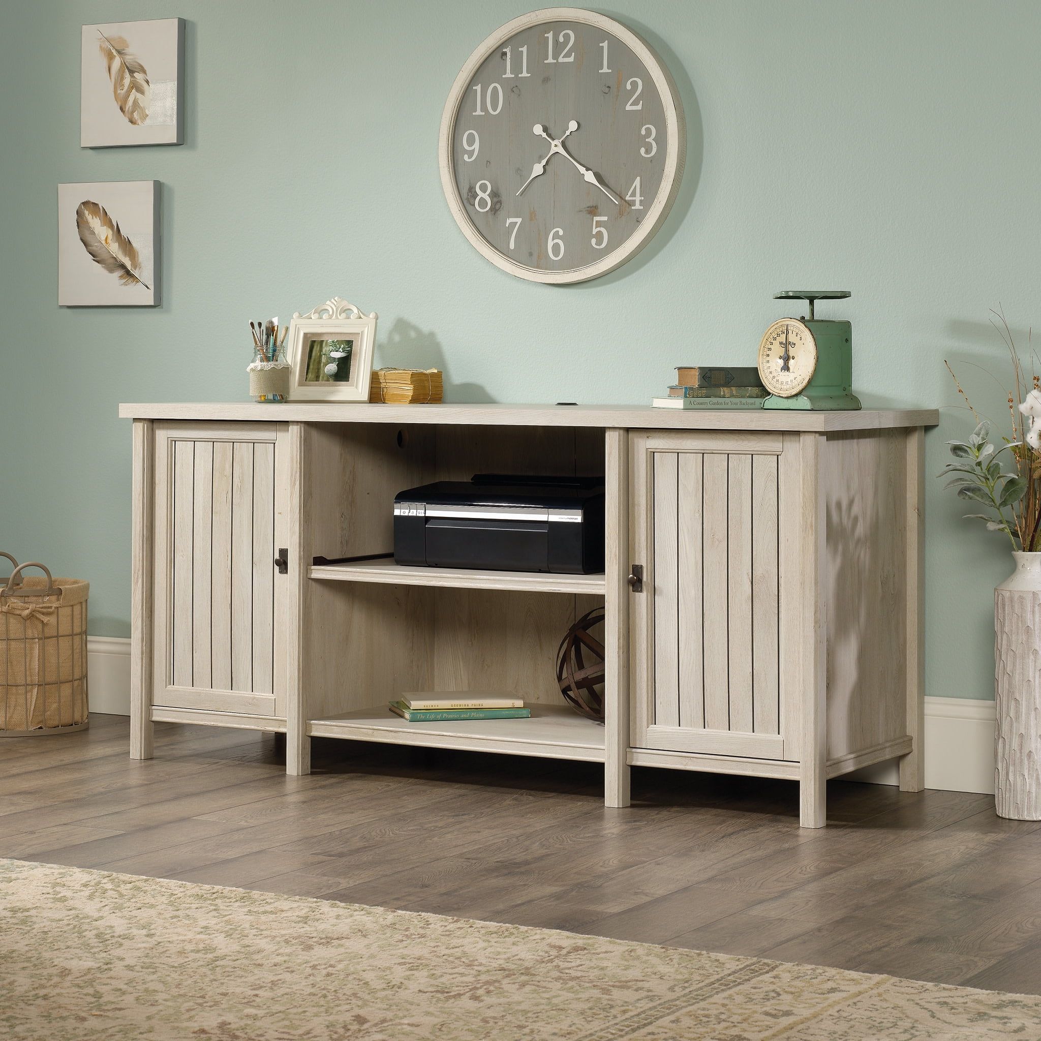 Chalked Chestnut Coastal Credenza with Adjustable Shelves