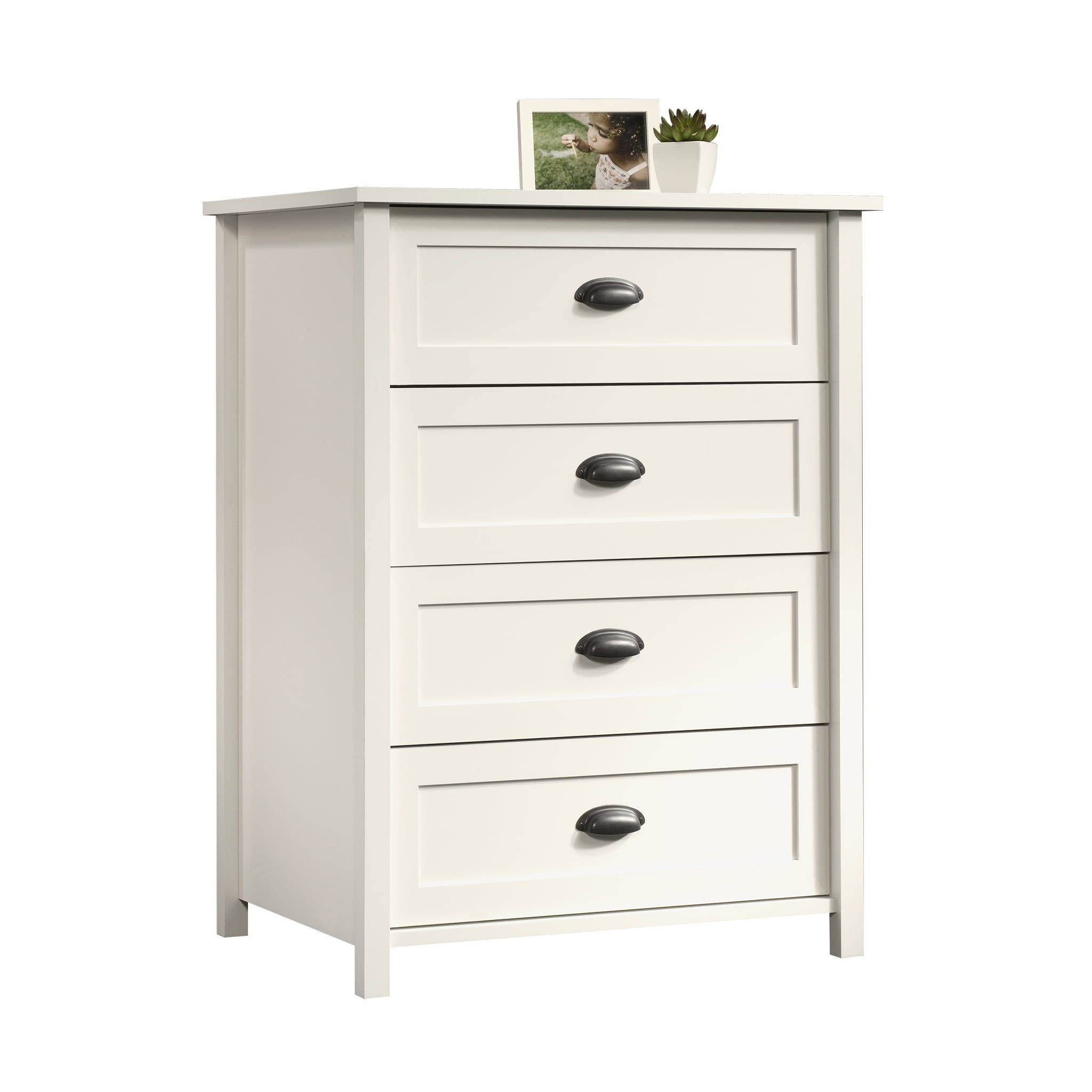 Soft White 4-Drawer Chest with Metal Hardware