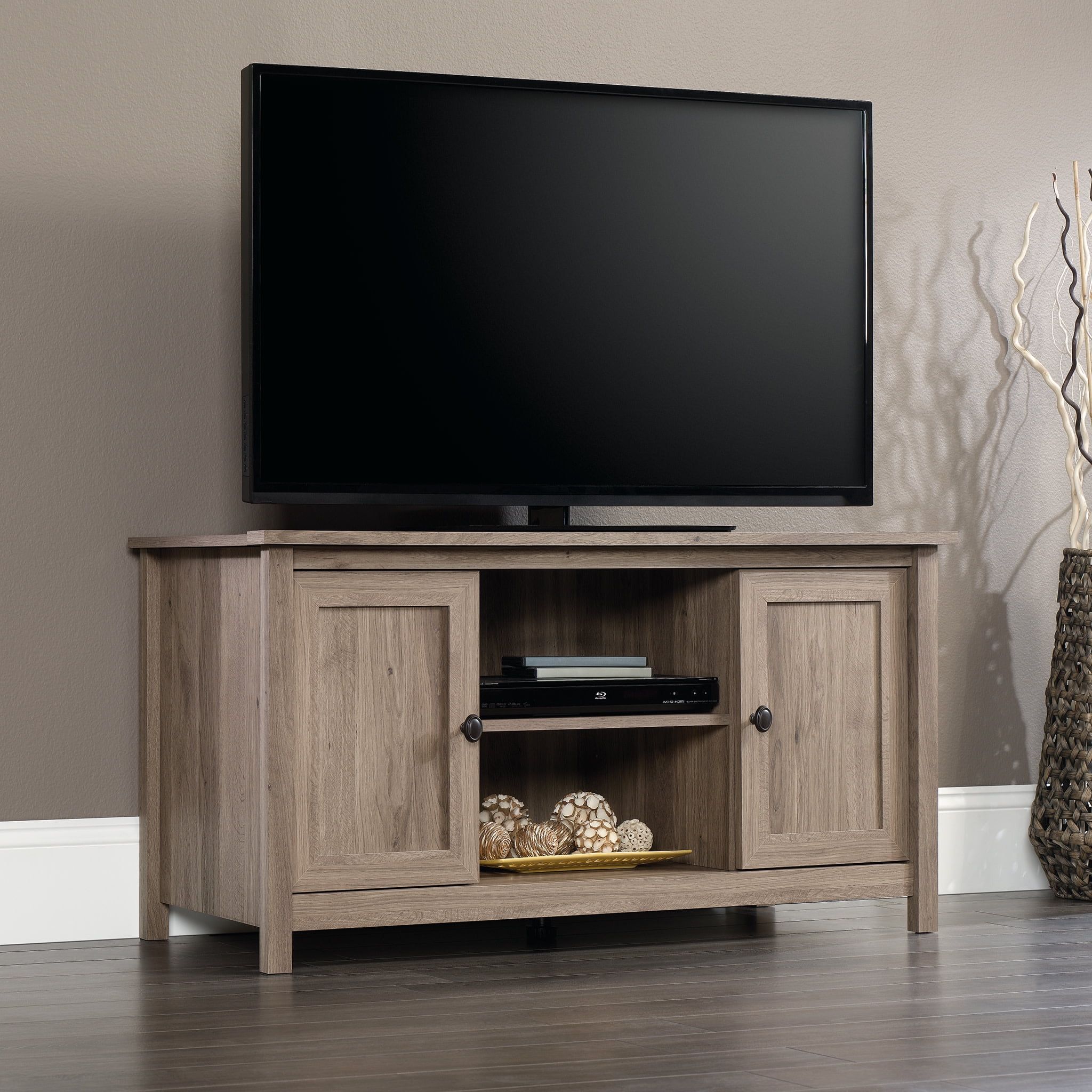 Salt Oak 47" TV Stand with Cabinet and Adjustable Shelves