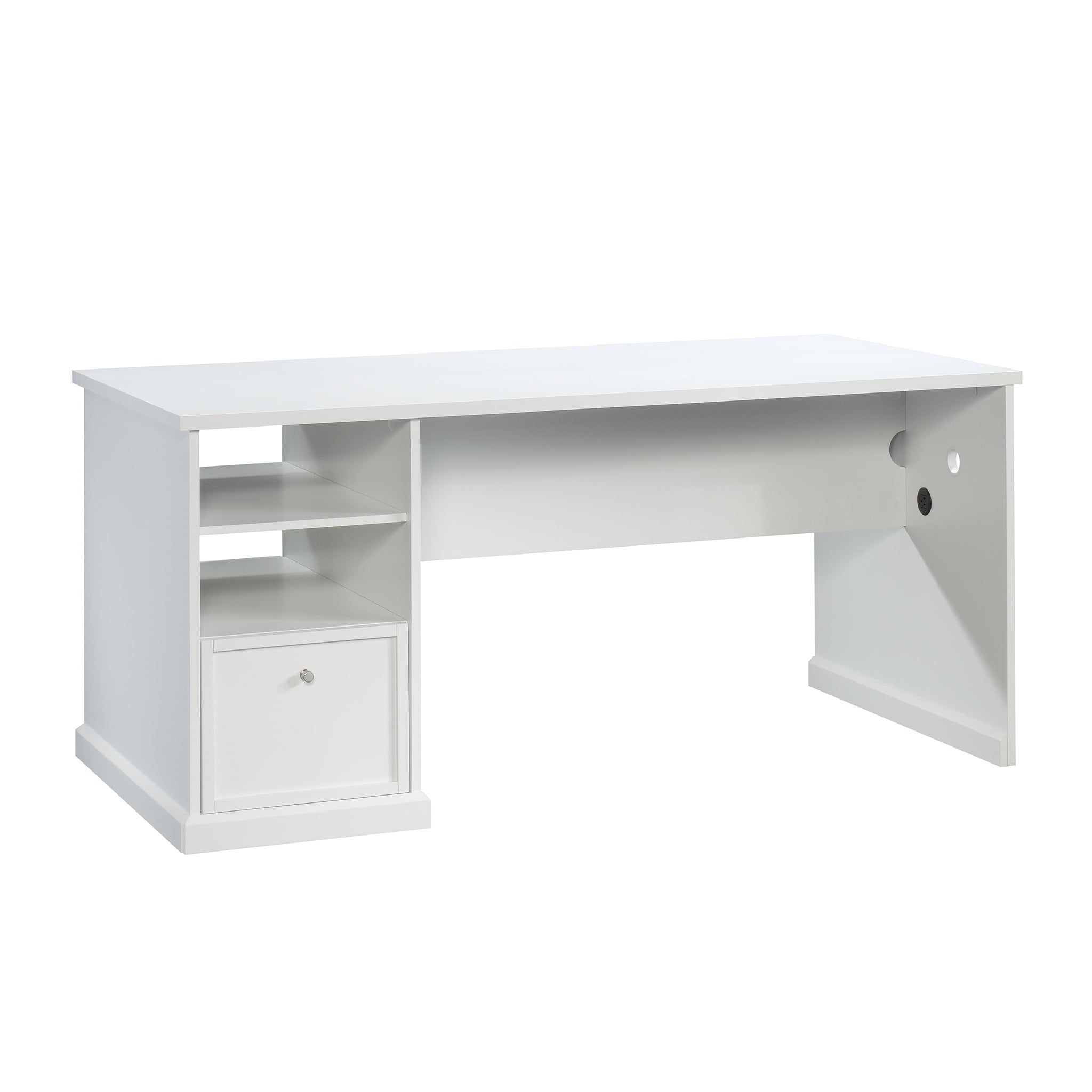 White Melamine Craft Table with Storage and Power Outlet