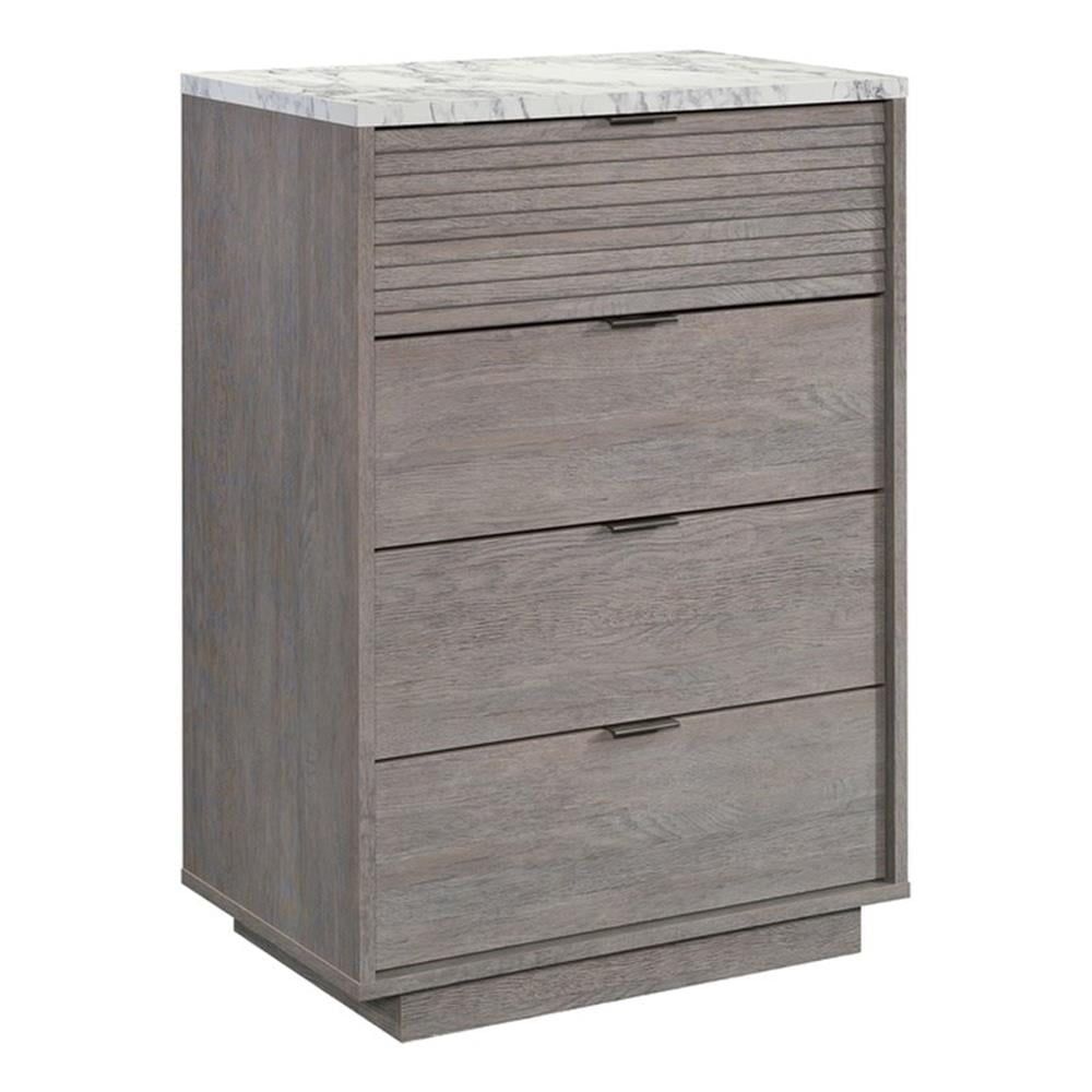 Ashen Oak 4-Drawer Chest with Faux Marble Top