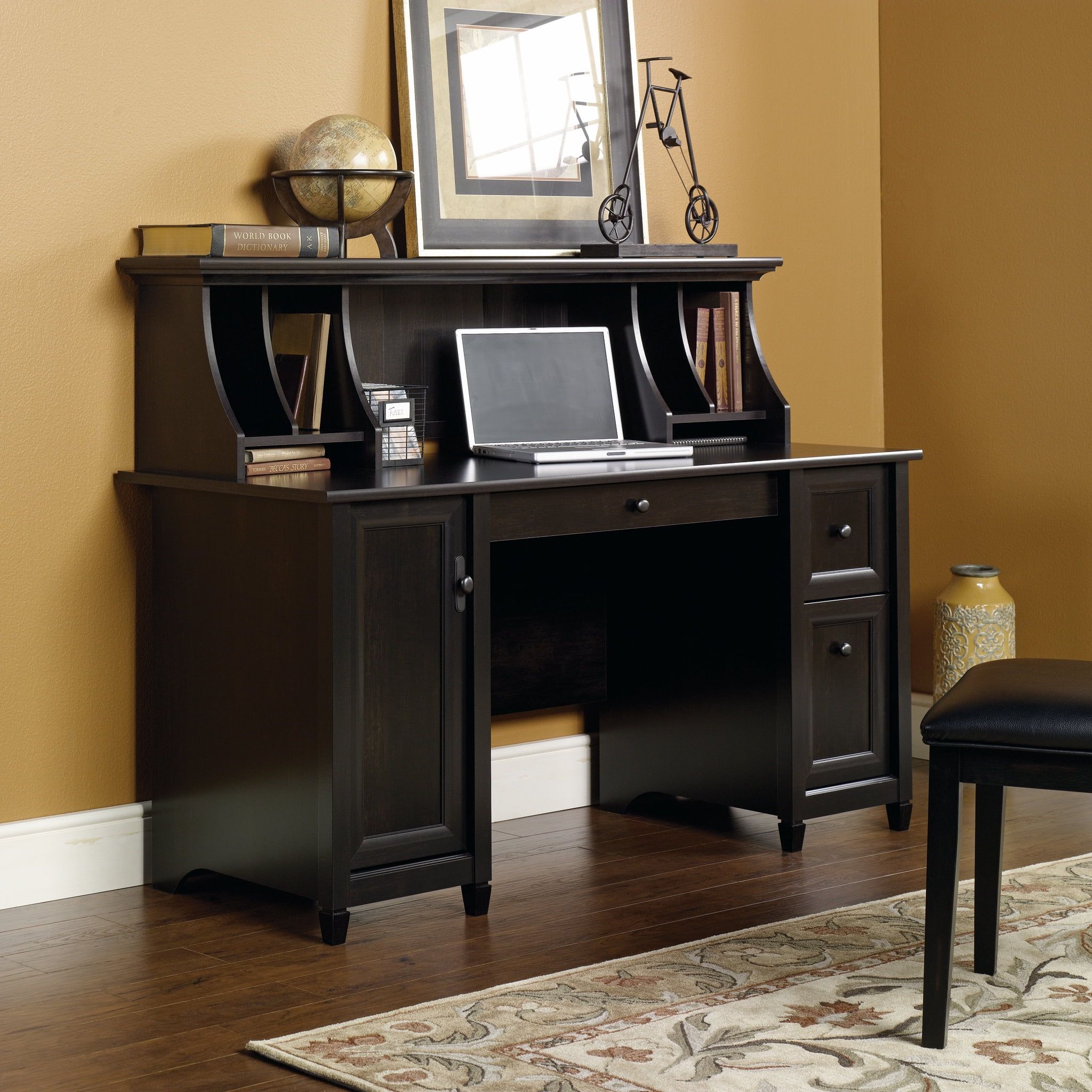 Black Wood Computer Desk with Drawer and Keyboard Tray