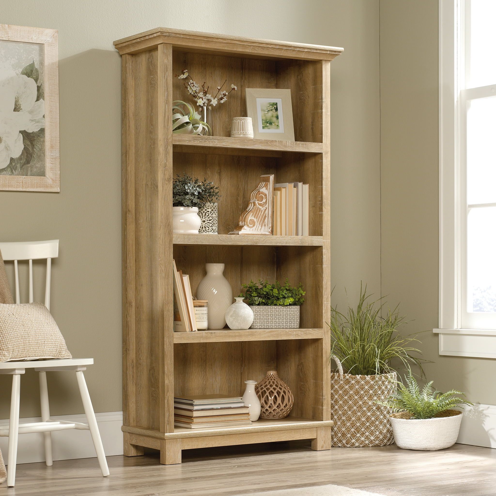 Orchard Oak Finish Tall 4-Shelf Versatile Bookcase