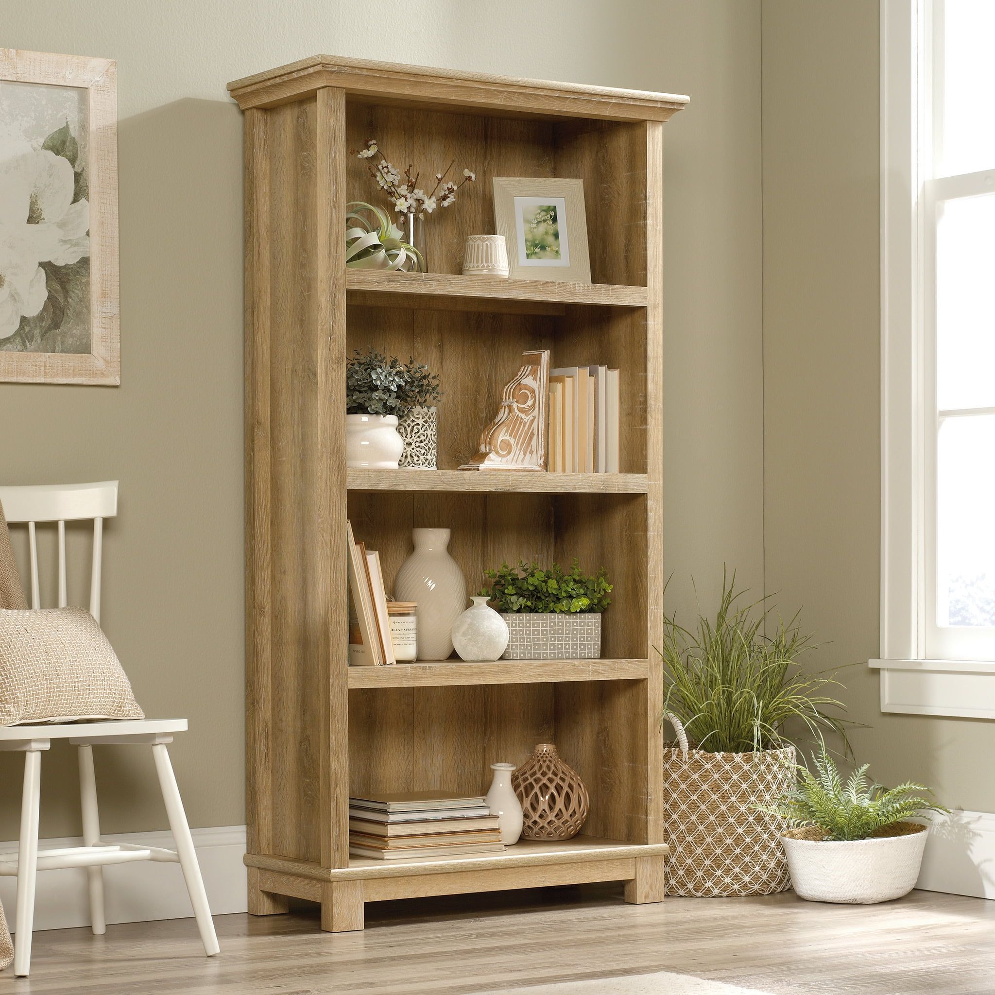 Orchard Oak Finish Tall 4-Shelf Versatile Bookcase