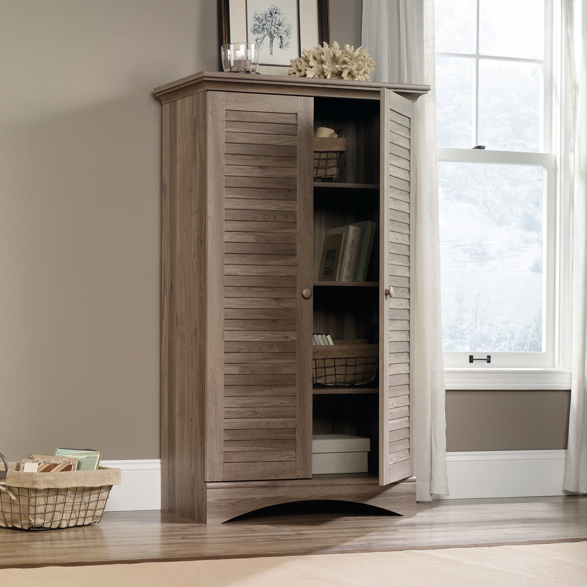 Salt Oak Freestanding Storage Cabinet with Adjustable Shelving