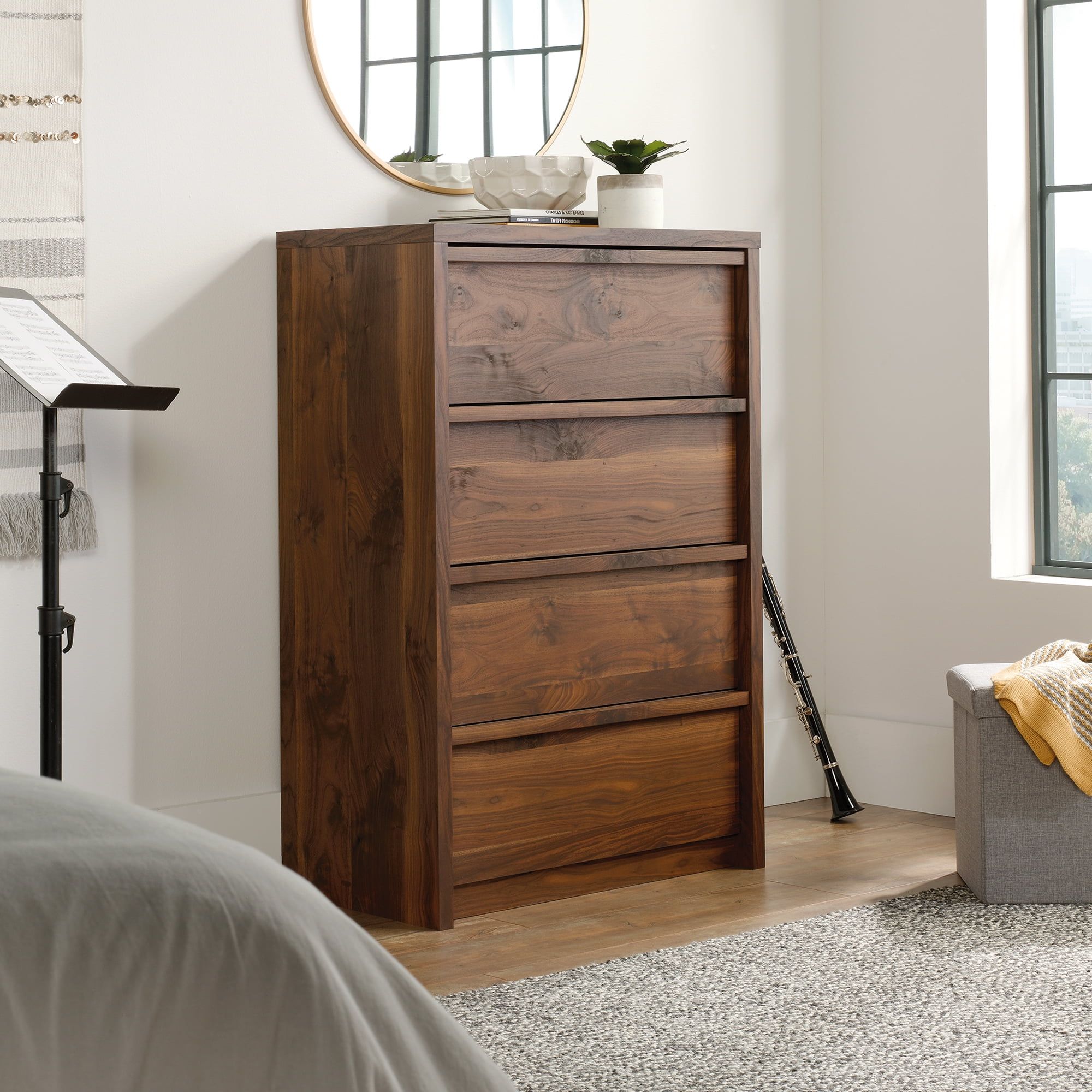 Grand Walnut Modern 4-Drawer Chest with Extra Deep Storage