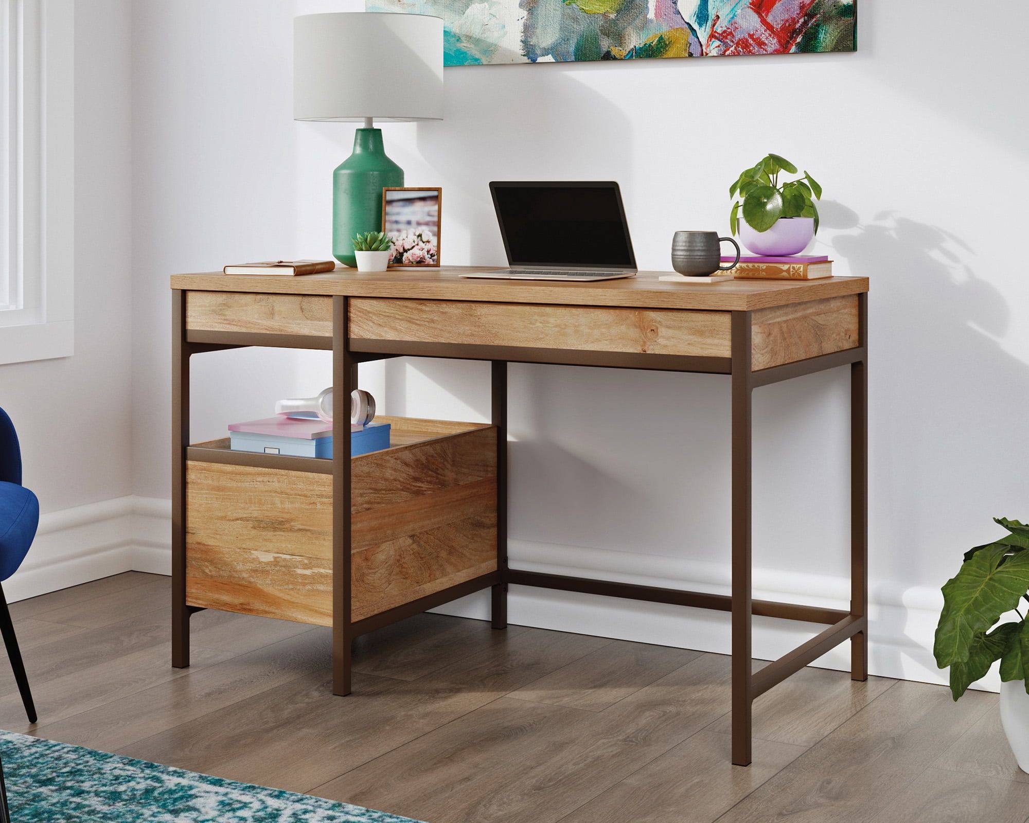 Sindoori Mango Wood Desk with Filing Cabinet and Drawers