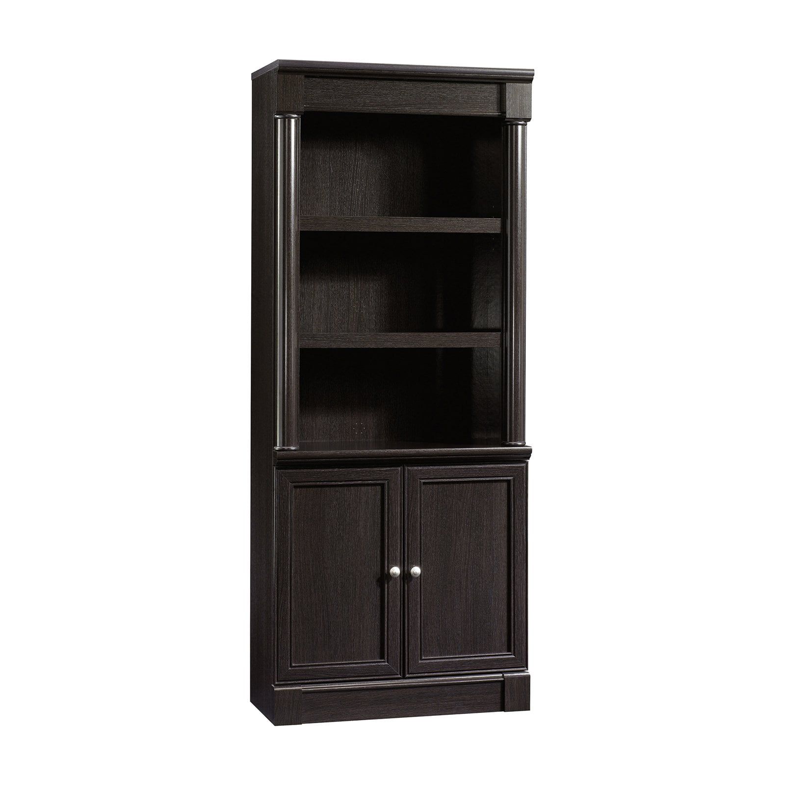 Wind Oak Dark Brown Adjustable Library Bookcase with Doors