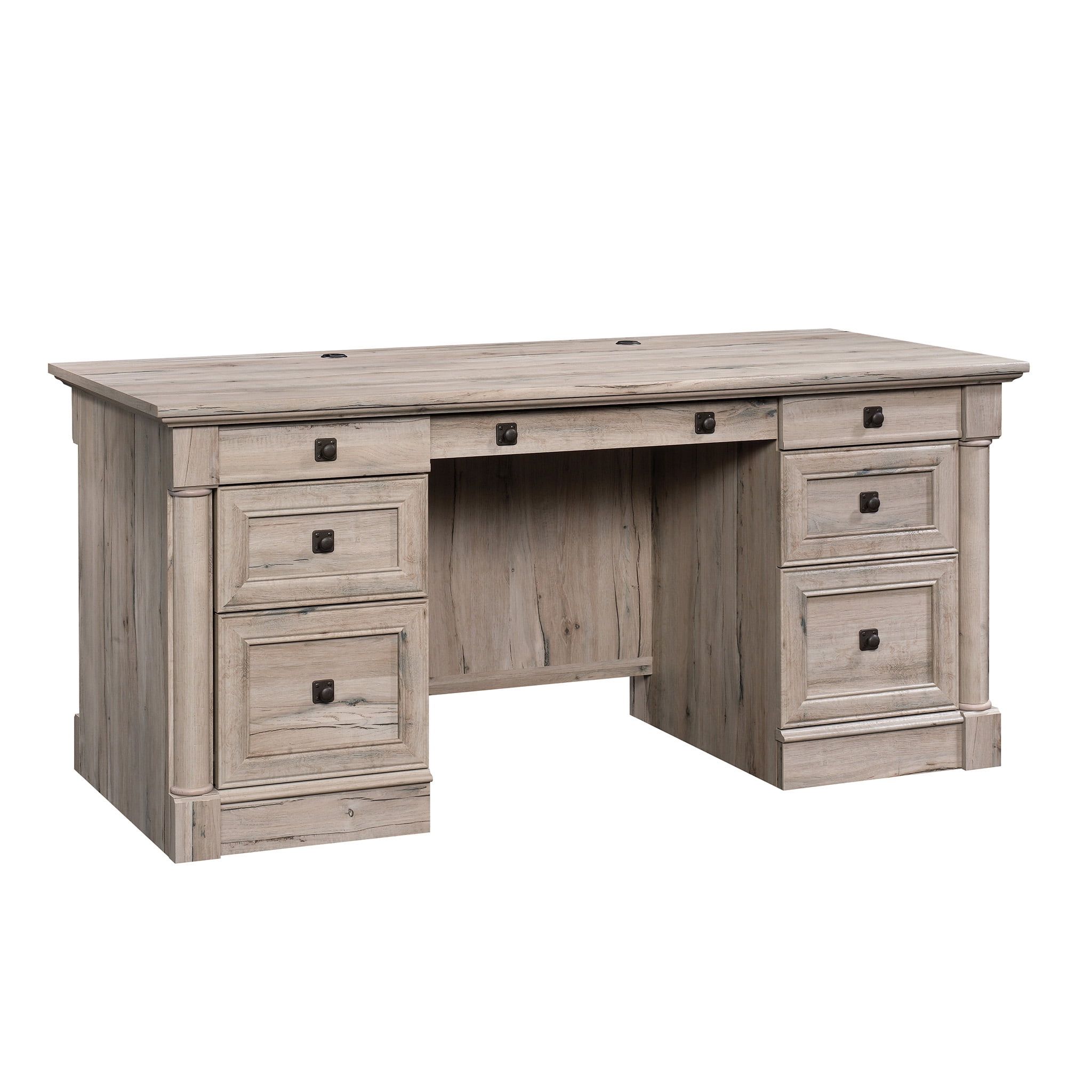 Palladia Split Oak Executive Desk with Power Outlet and File Storage