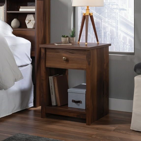 Grand Walnut 1-Drawer Nightstand with Open Shelf