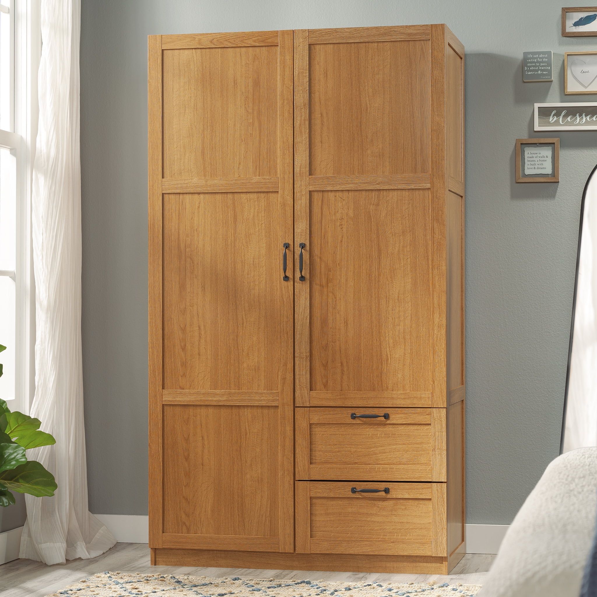 Highland Oak Large Storage Cabinet with Drawers and Shelves