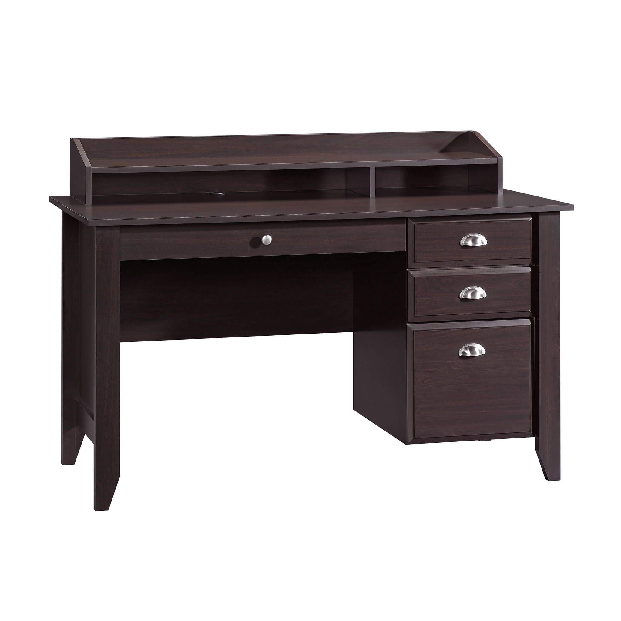 Elegant Jamocha Wood Desk with Hutch and Nickel-Plated Hardware